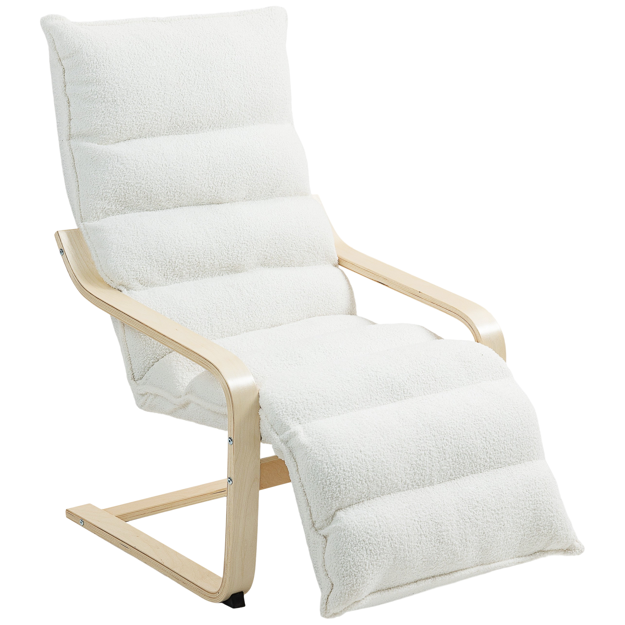 Lounge-Sessel aus Birkenholz, Polstersessel, verstellbare Fußstütze, Weiß Lounge-Sessel aus Birkenholz, Polstersessel, verstellbare Fußstütze, Weiß