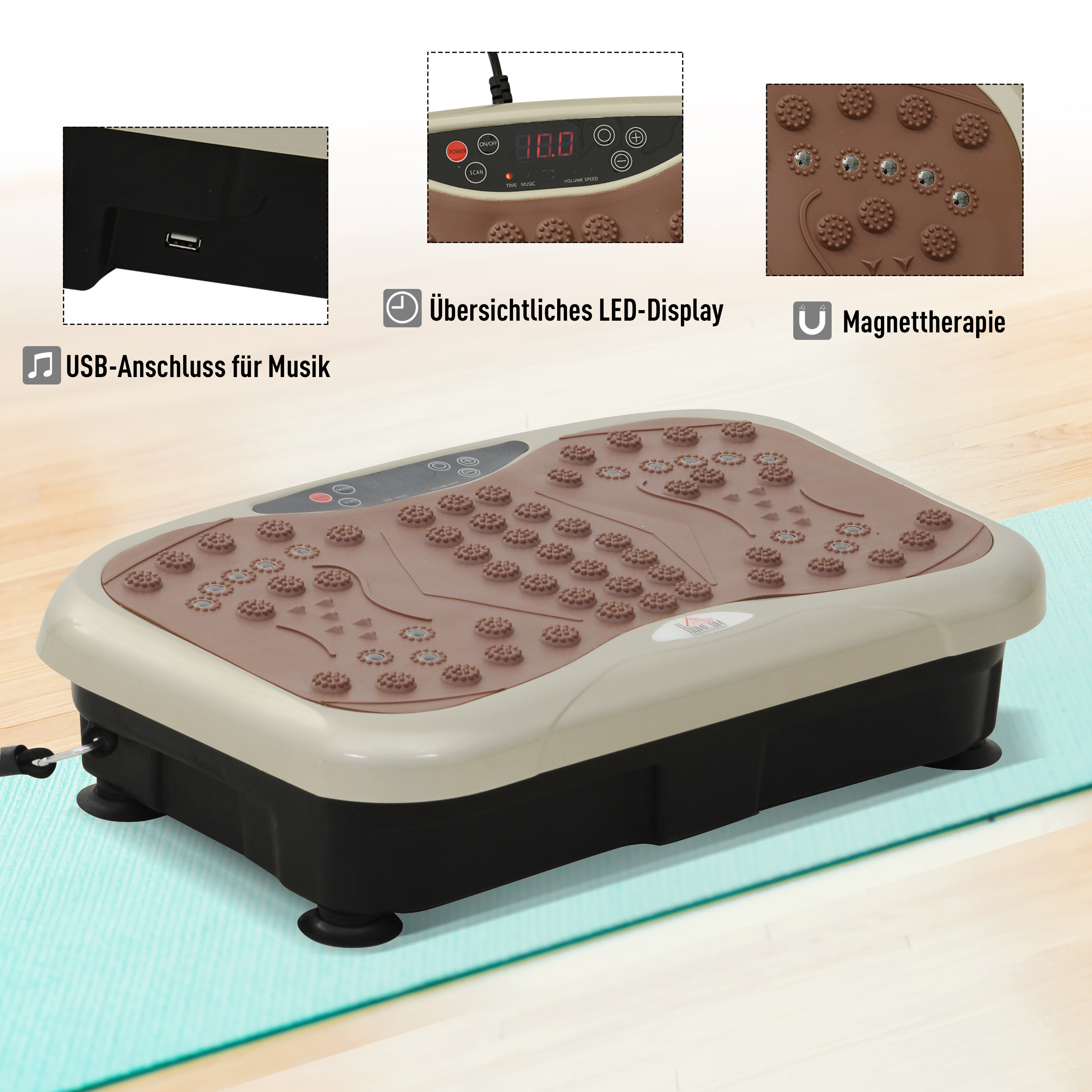 Vibrationsplatte Vibrationstrainer Vibrationsgerät Fitnesstrainer LED-Anzeige USB-Lautsprecher Trainingsbänder Fernbedienung