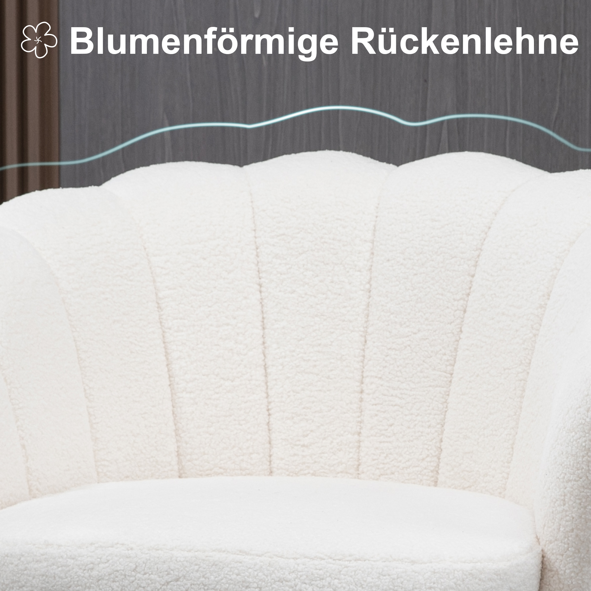 Polstersessel in Muschelform, Relaxsessel, Entspannungssessel, Metallbeine in Goldoptik, 79L x 77B x 77H cm, Weiß
