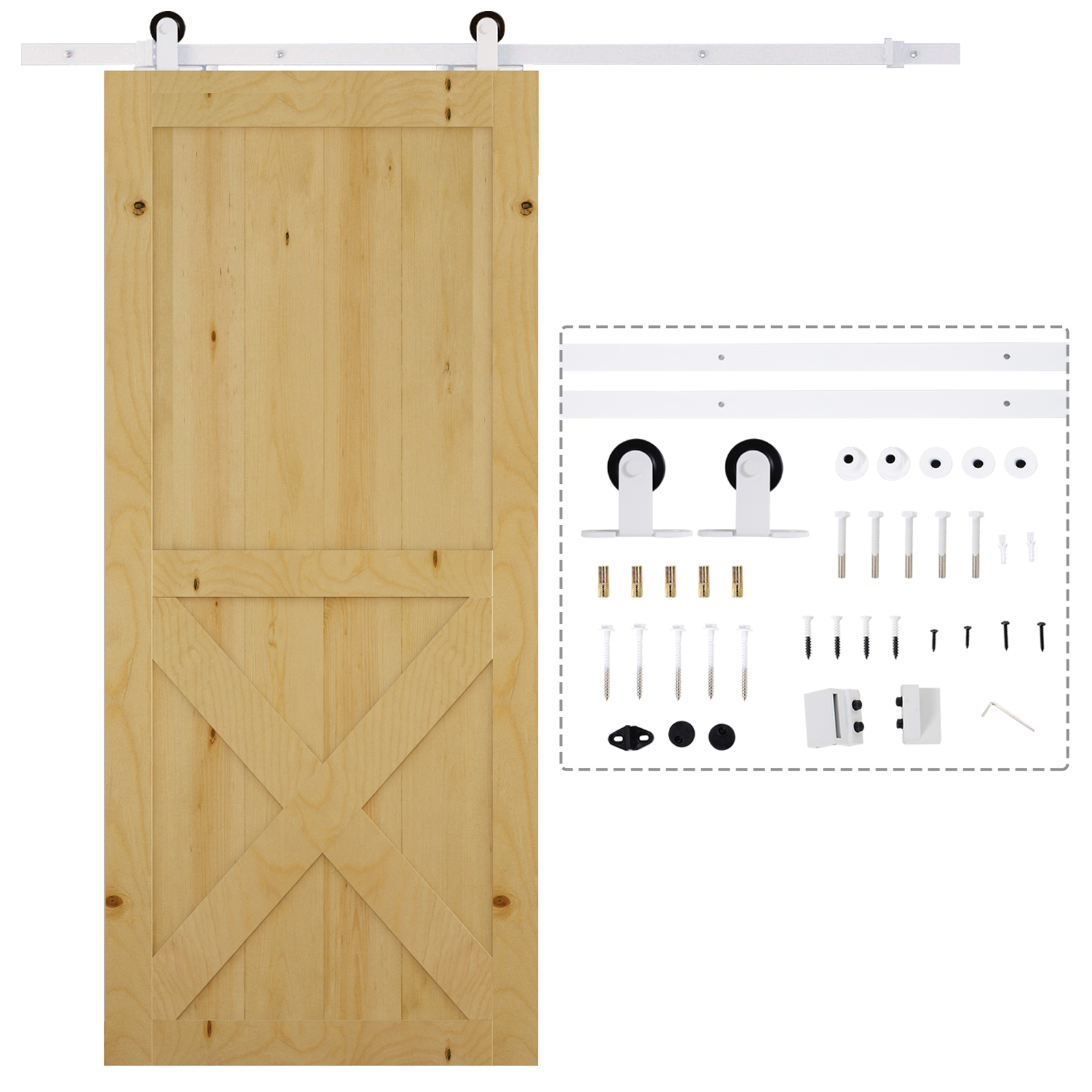 Gleitschienen-Bausatz für Schiebetür, leise Rollen, platzsparend, Karbonstahl, Weiß, 183 cm Gleitschienen-Bausatz für Schiebetür, leise Rollen, platzsparend, Karbonstahl, Weiß, 183 cm