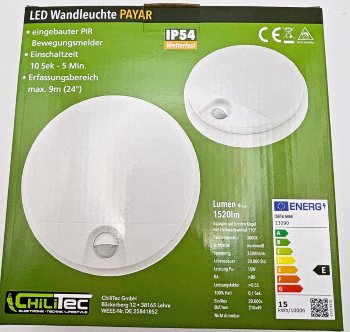 LED Wandleuchte "PAYAR" IP54, 3000K, 15W, 1520lm, 140° Bewegungsmelder