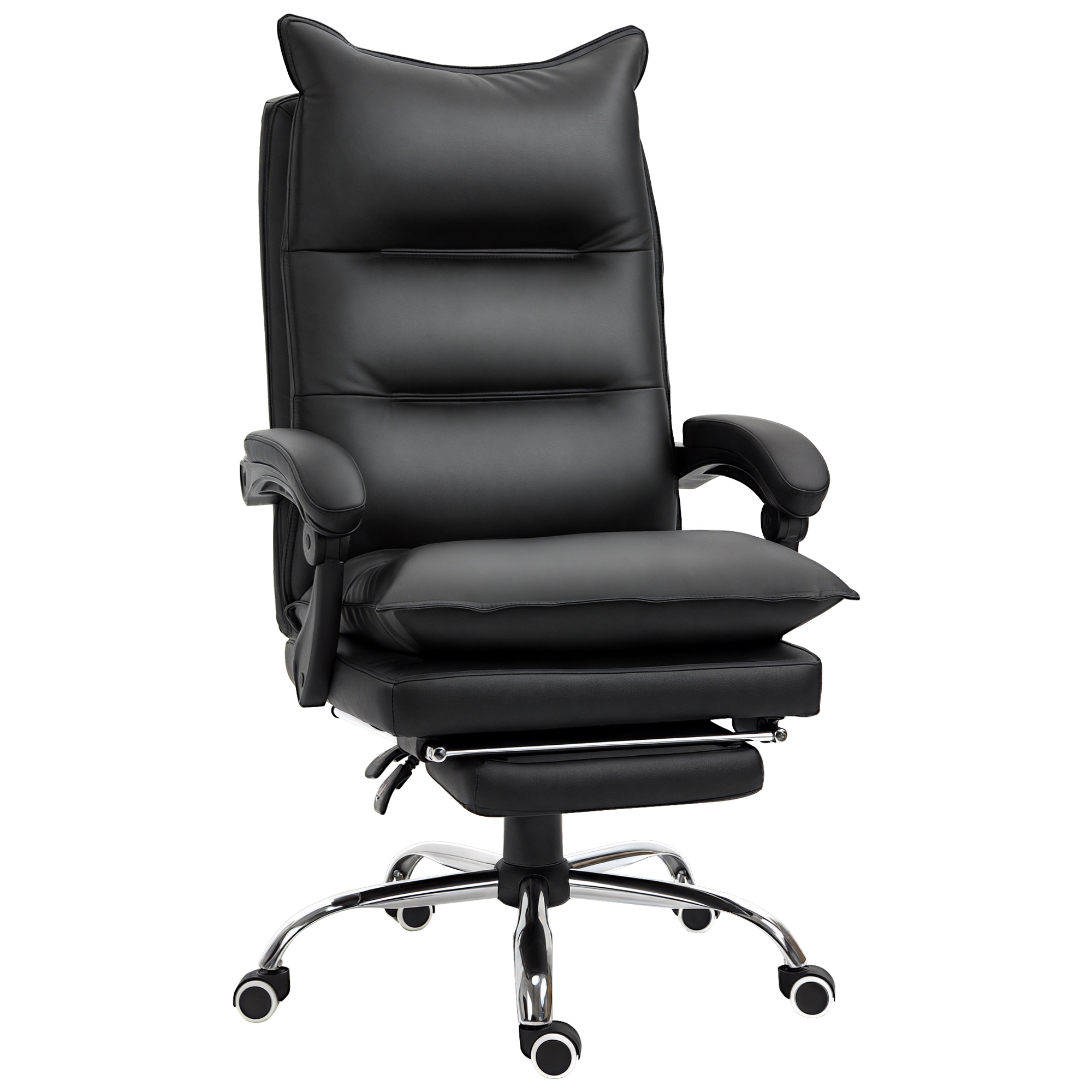 Bürostuhl Ergonomischer Schreibtischstuhl mit Armlehne, Fußstütze, Höhenverstellbarer Drehstuhl aus Kunstleder, Gepolstert Computerstuhl, Schwarz