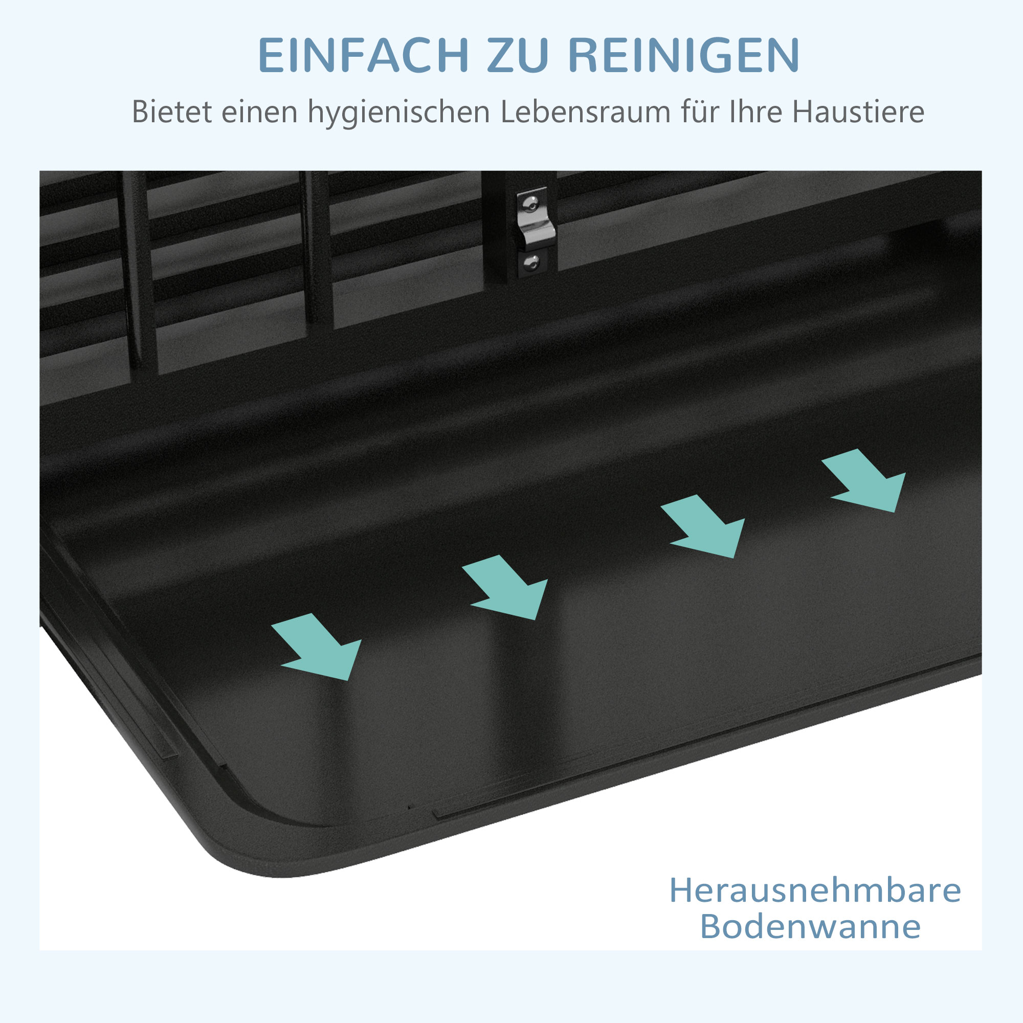 Hundebox Hundekäfig, inkl, Bodenwanne, Verriegelung, Universalrollen, 94 cm x 58 cm x 78 cm, Schwarz