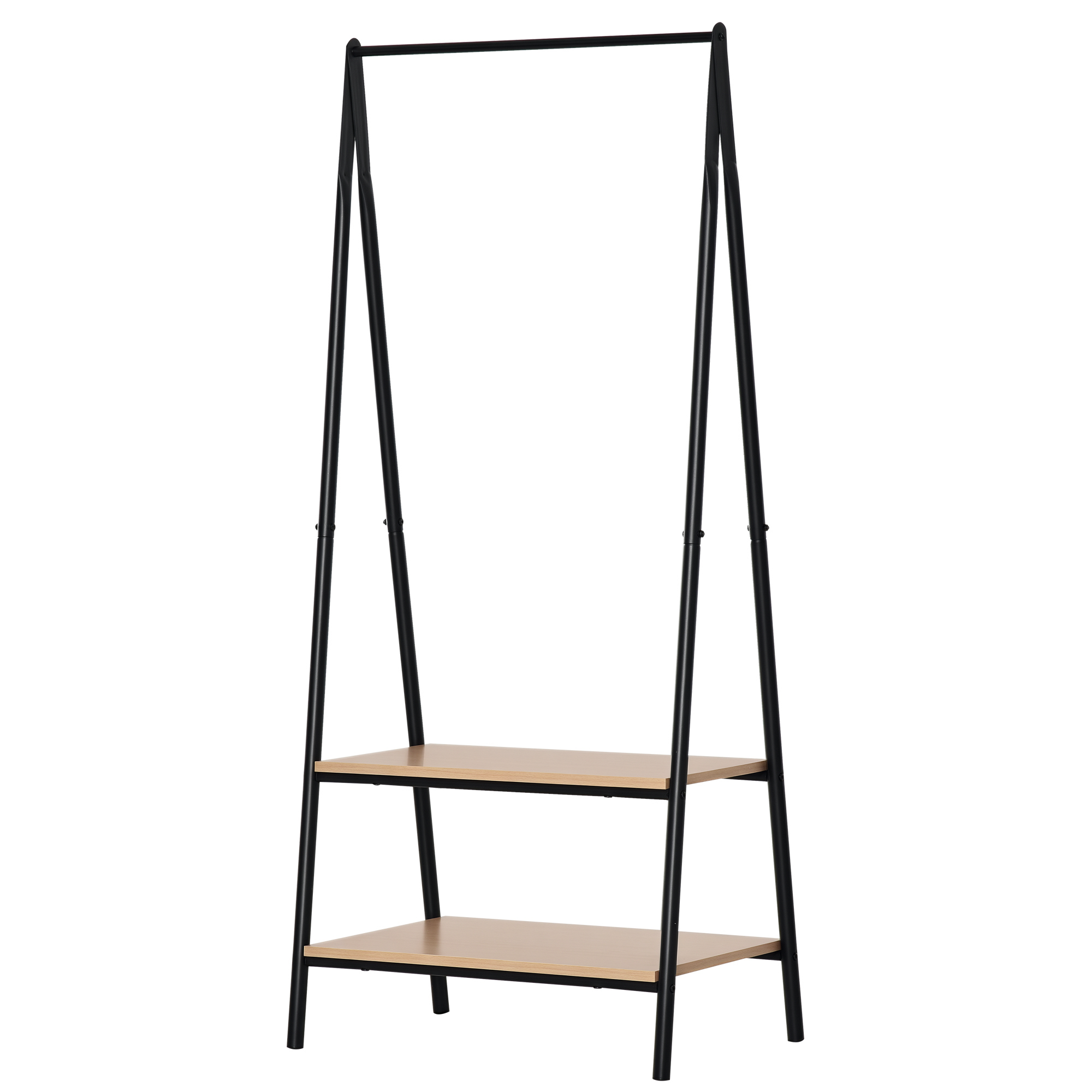 Gaderobenständer Kleiderständer Kleiderstange mit Schuhablage Wäscheständer Metall + Holz Schwarz + Natur 64 x 42,5 x 149 cm