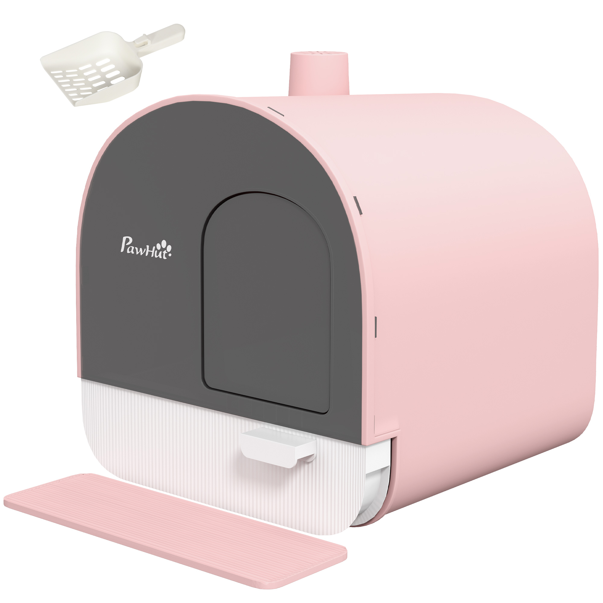 Katzentoilette mit Deckel, Streuschaufel, Schmutzfangmatte, Kunststoff, Rosa/Schwarz