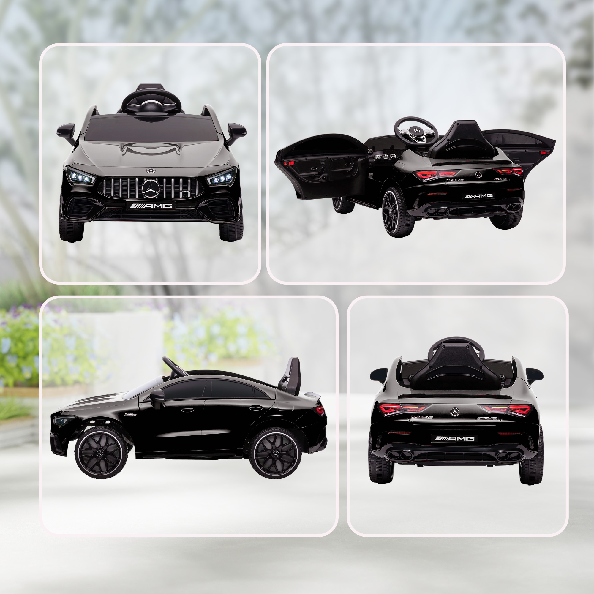 Kinder-Elektroauto, fernsteuerbar, mit Transportrollen, LED-Lichter, Hupe, für Kinder von 3-6 Jahren, Schwarz