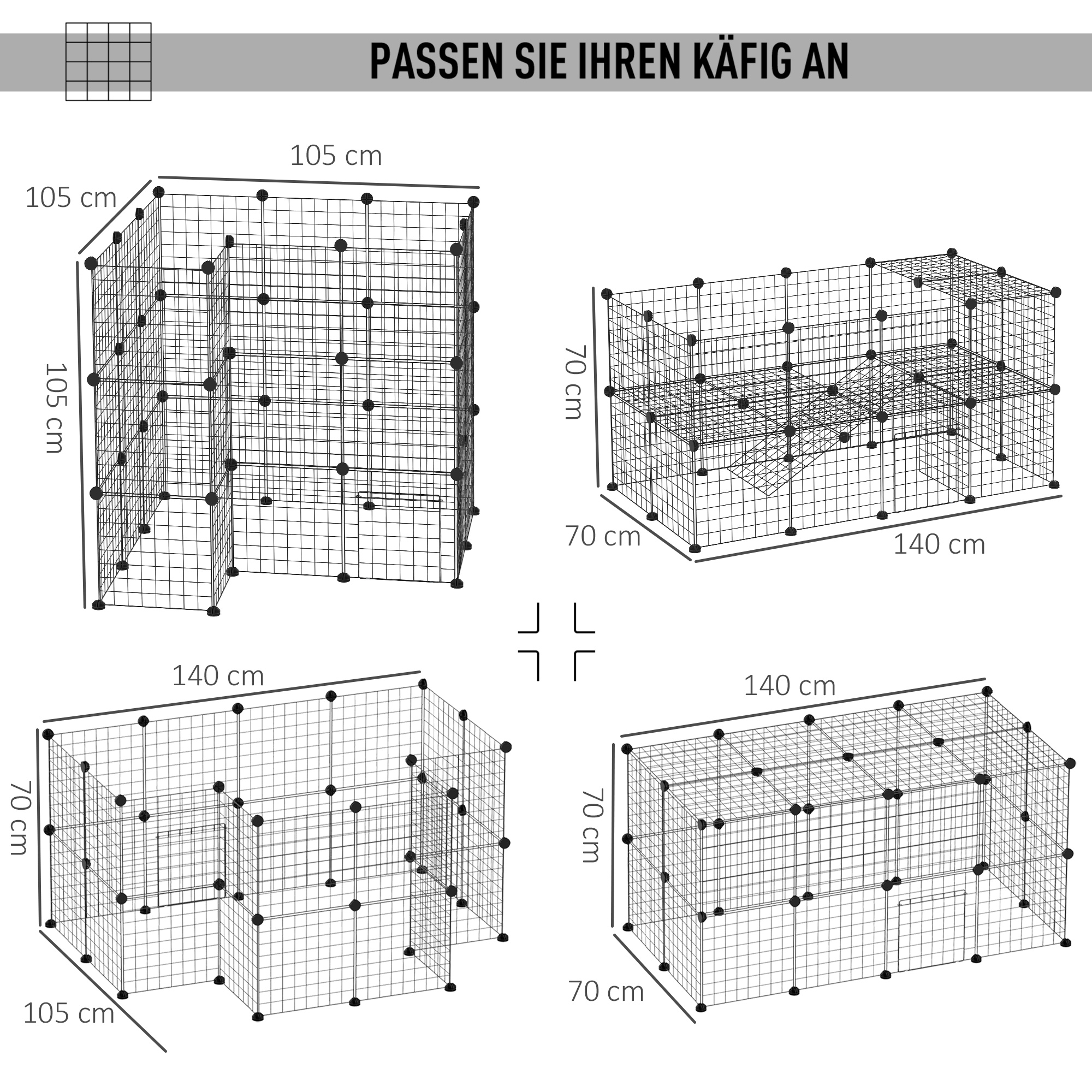 Freigehege Laufgitter DIY Welpenlaufstall Gittergehege für Kleintier aus Metallgitter Absperrgitter Kleine Haustiere Laufstall für Innen 36 Platten Schwarz 146 x 73 x 73 cm