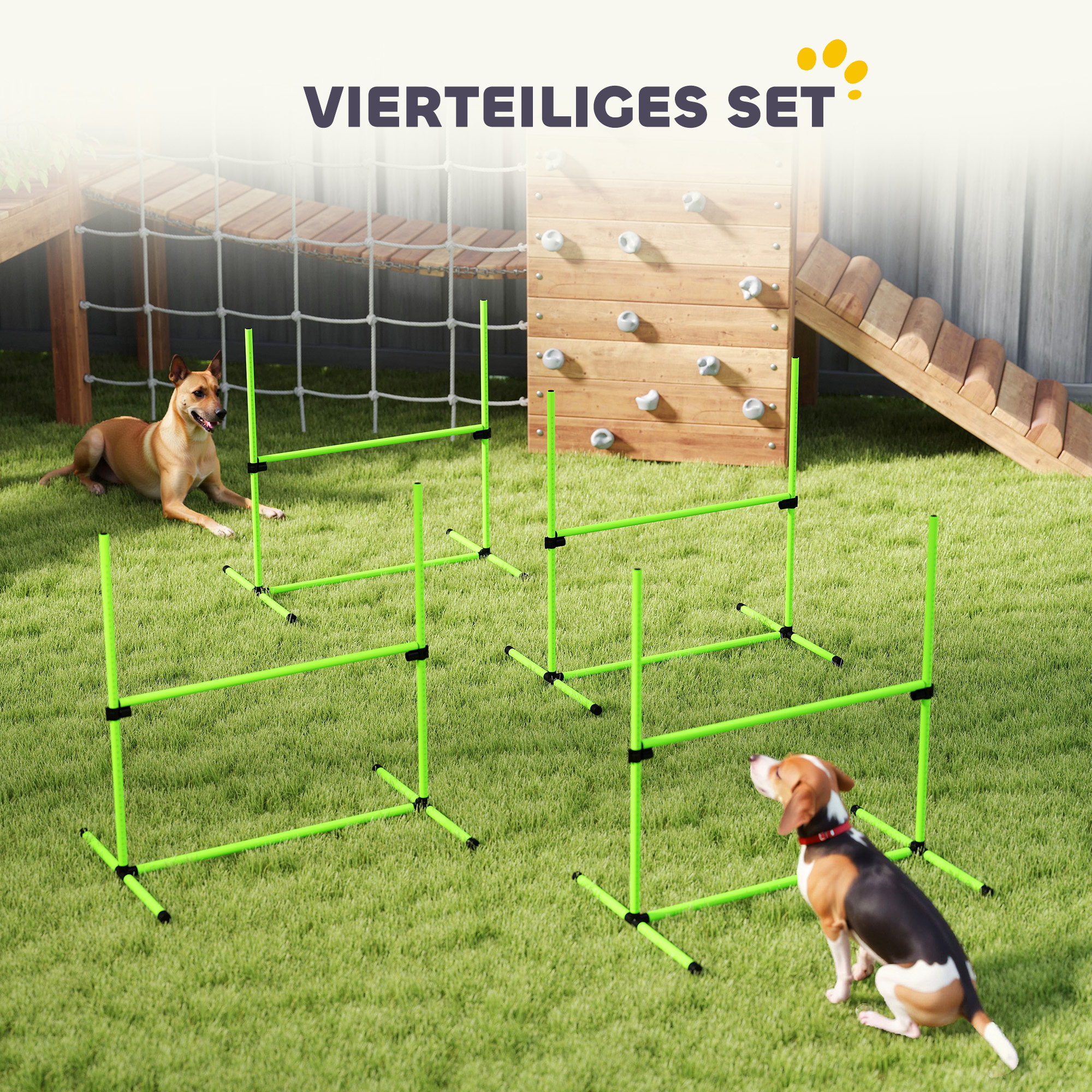 Agility Set Hunde 4-teiliges höhenverstellbar Agility-Ausrüstung mit 4 Hürden Tragetasche 99 x 65 x 94 cm Grün