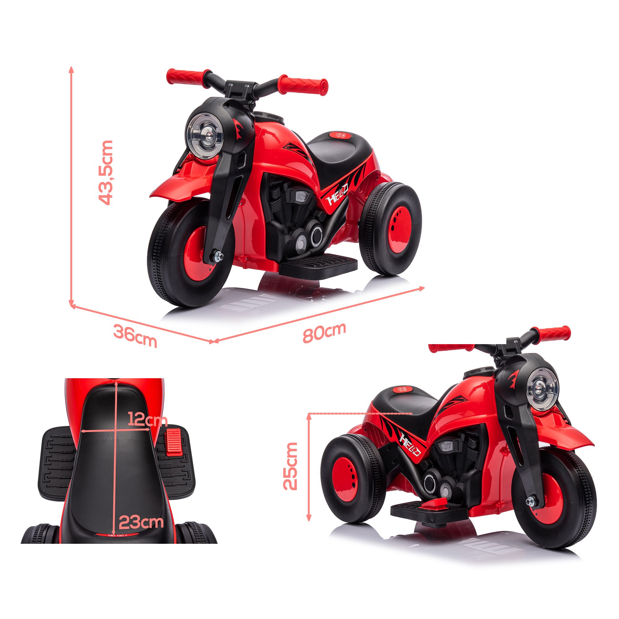 Elektro Kindermotorrad, 6V Kindermotorrad mit Musik, Blasen 2,5-3 km/h, für 2-5 Jahre Kinder