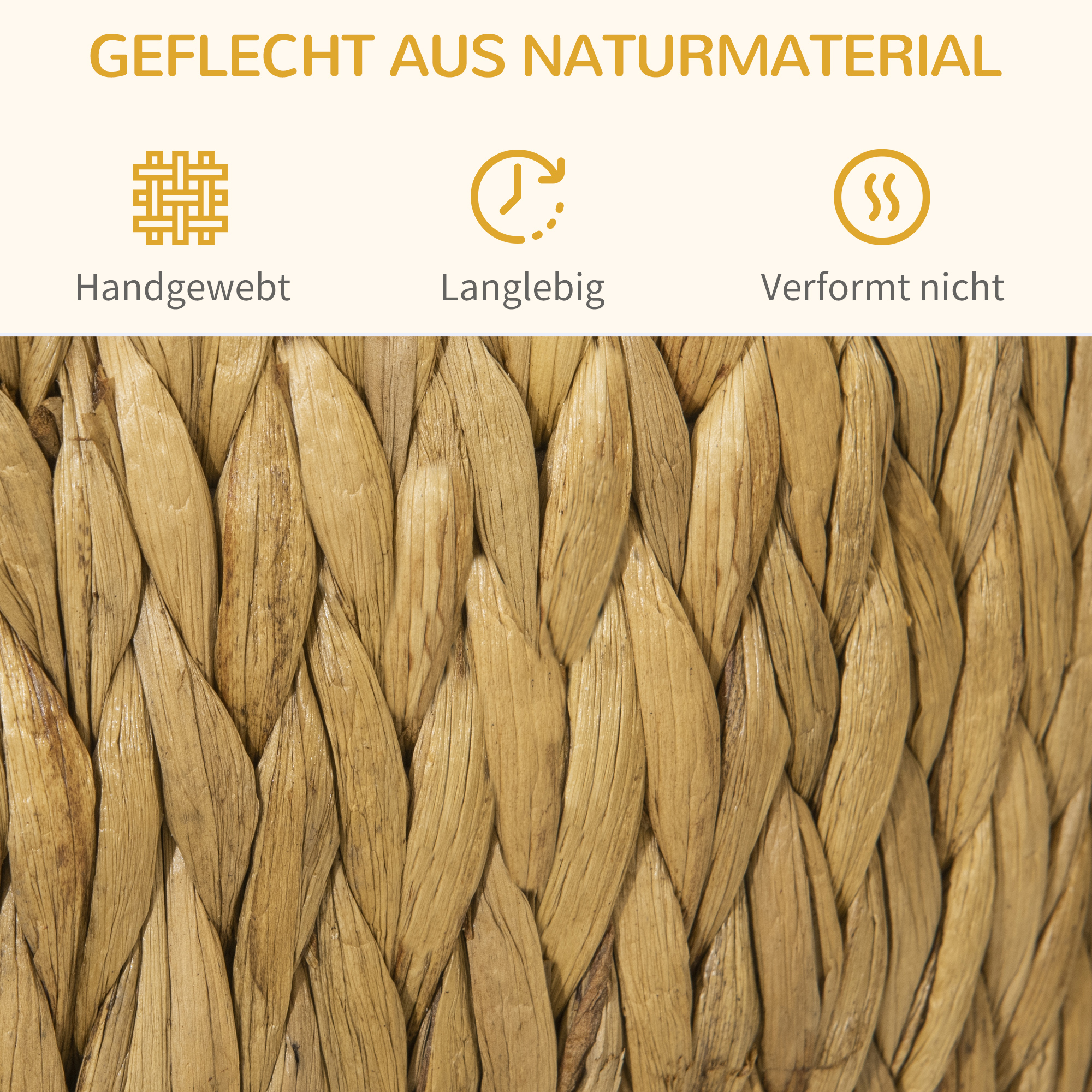 Katzenhöhle aus Wasserhyazinthengras, waschbares Kissen,  44 cm x 43 cm x 42 cm  Hellbraun+Naturholz+Grau