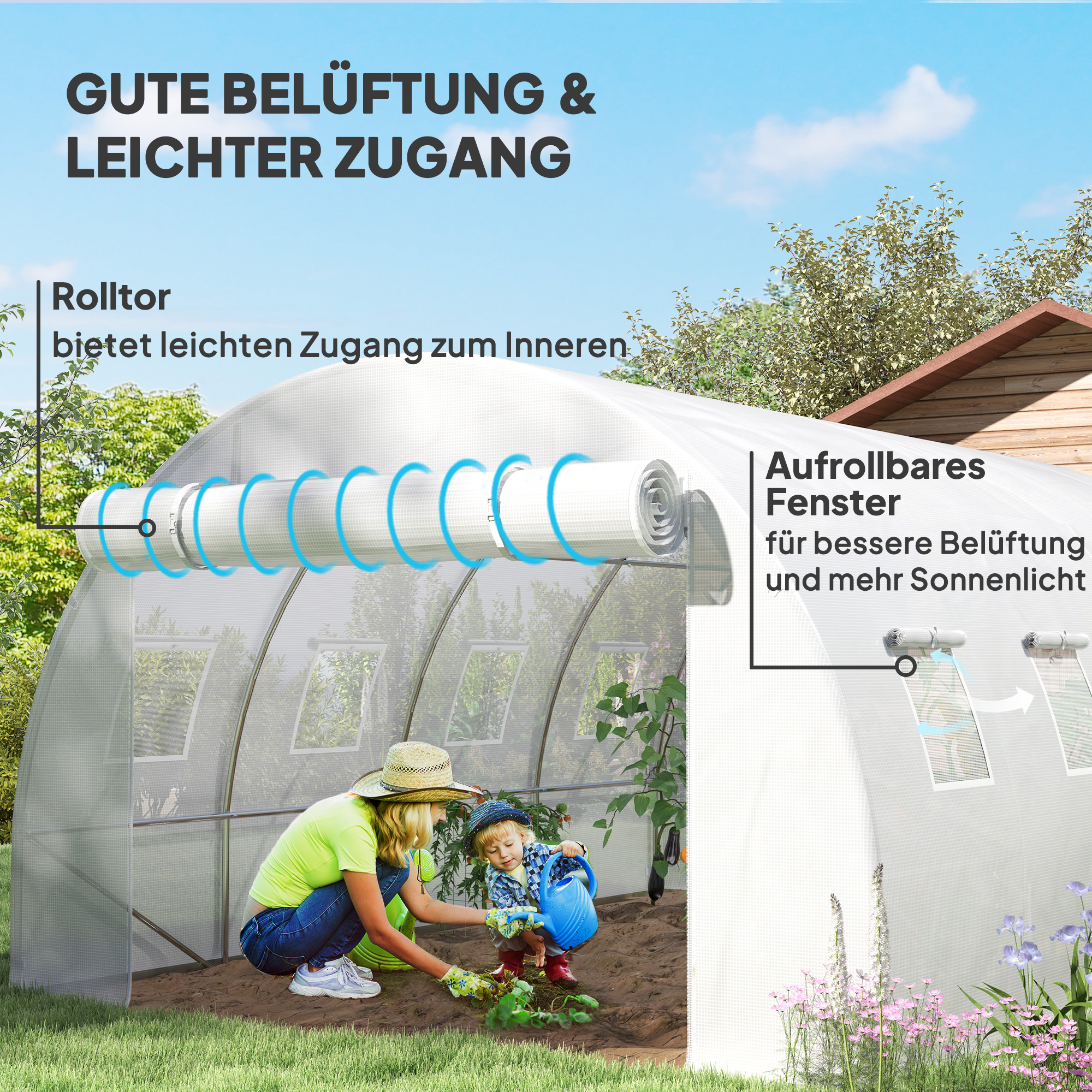 Ersatz-Gewächshausabdeckung, wetterbeständig, 400 cm x 300 cm x 200 cm, Transparent, Weiß