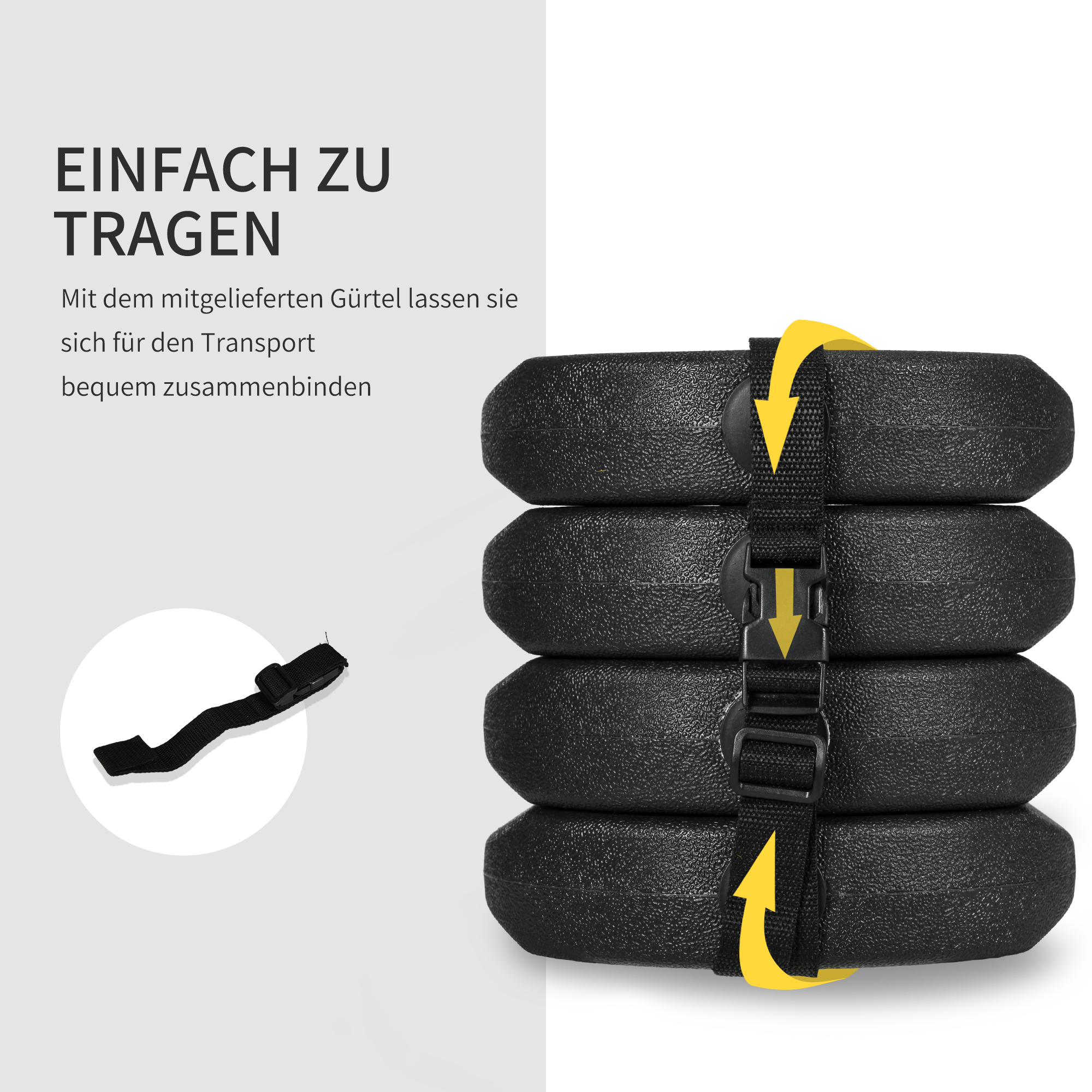 Pavillonstandfüße 4er-Set 12 kg Gewichte mit Befestigungsstiften und Transportgurt