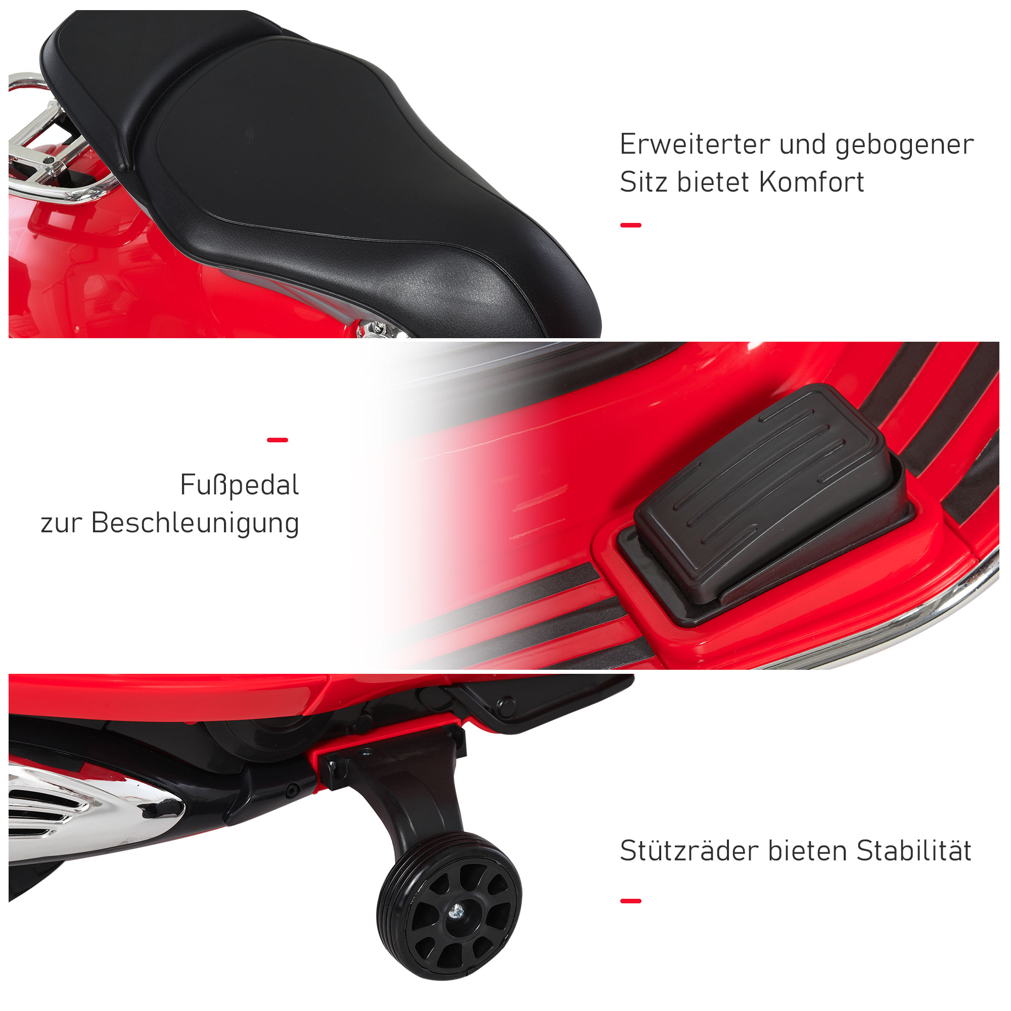 Elektro Kindermotorrad Elektromotorrad mit MP3, Musik, Scheinwerfer, Vor- und Rückwärtsgang, Kinder Elektro Motorrad für 3-6 Jahre Kinder, Rot