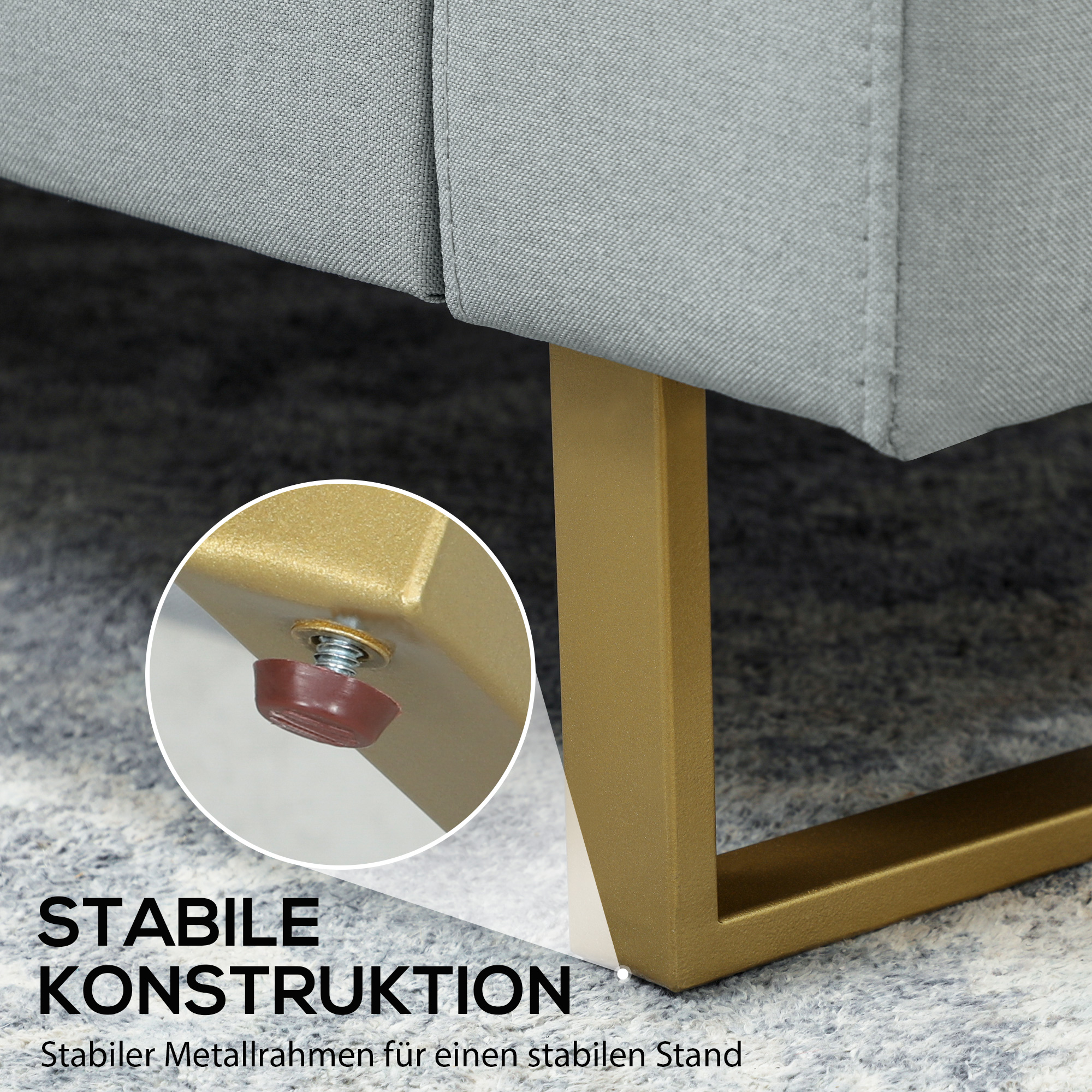 2-Sitzer-Sofa, Couch mit Vollholzrahmen, Metallbeine, schlichtes Design, Hellgrau