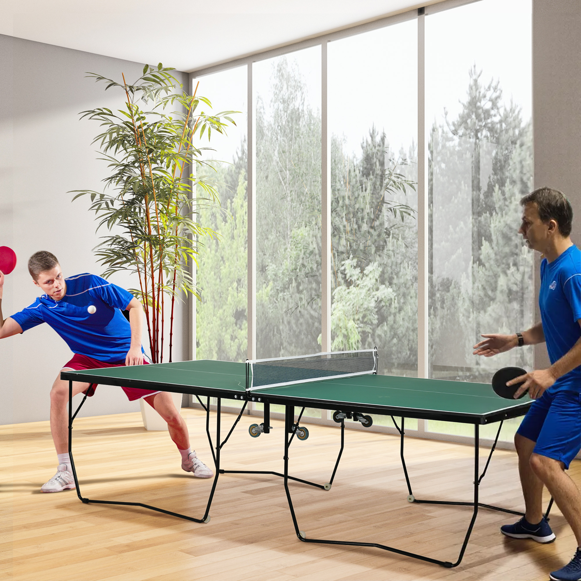 Tischtennisplatte Tischtennis-Set, klappbar, 8 Rollen, inkl, Schläger u, Bälle, 274 cm x 152,5 cm x 76 cm, Grün