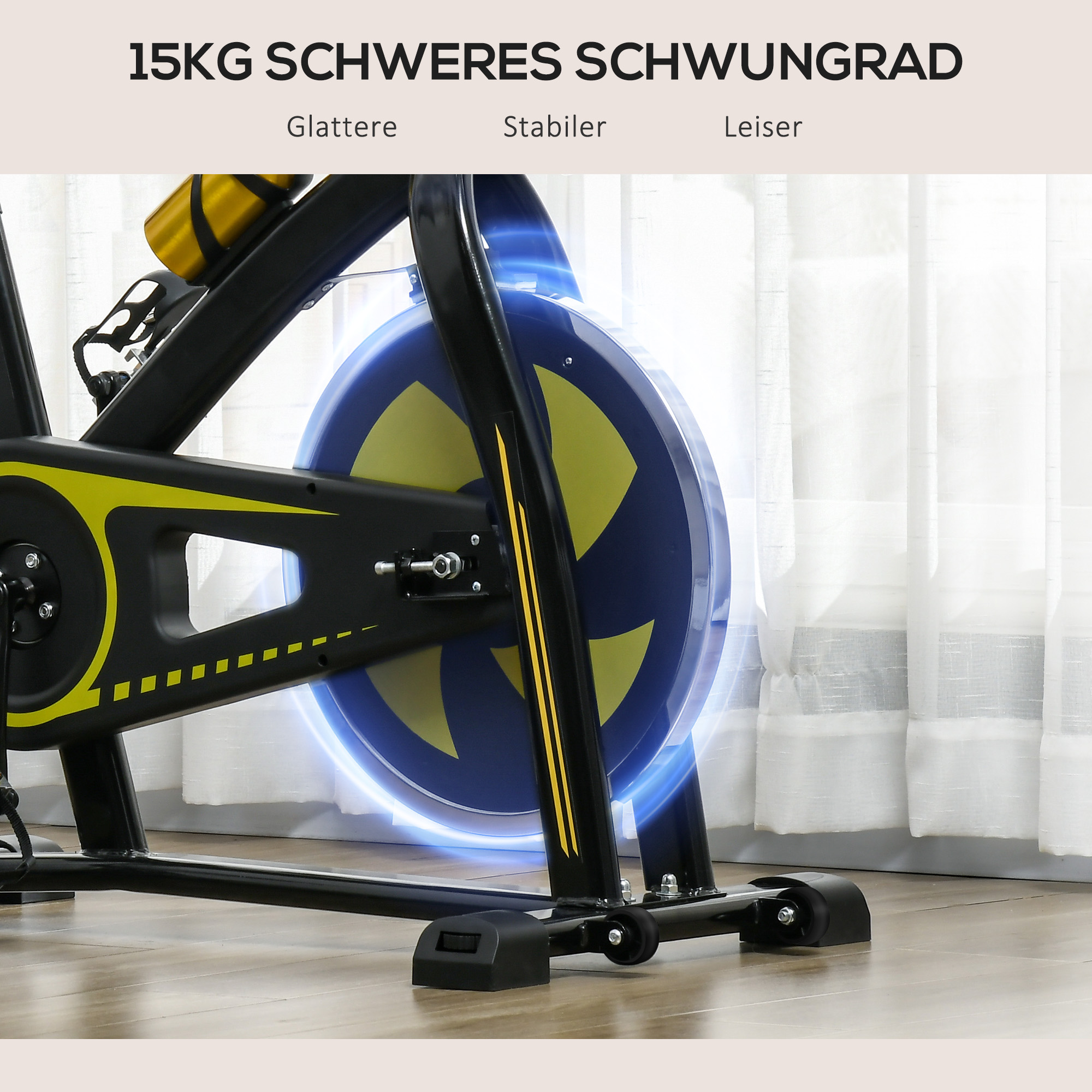 Heimtrainer, leise, anpassbarer Widerstand, Pulssensor, Monitor, Gelb