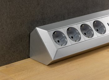 4-fach Steckdosenblock, USB-A+C, silber, 250V~/ 16A, Aufbaumontage, USB 3,1A, PD