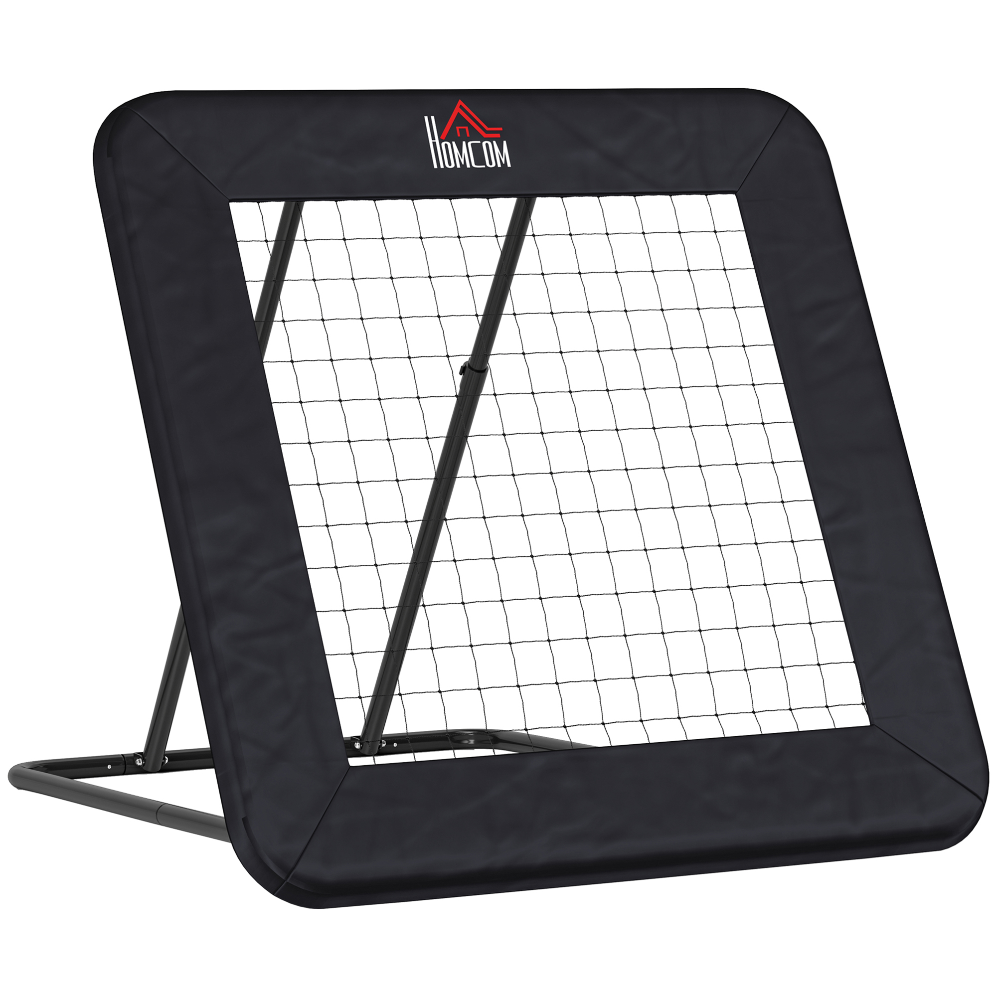 Rebounder für Fußball, 128 x 118 cm Prellwand mit Schutzkante Heringen, verstellbar in 5 Stufen, tragbares Rebound, Fußballtor für Jugendliche, Rückprallwand für Fußball Training, Schwarz