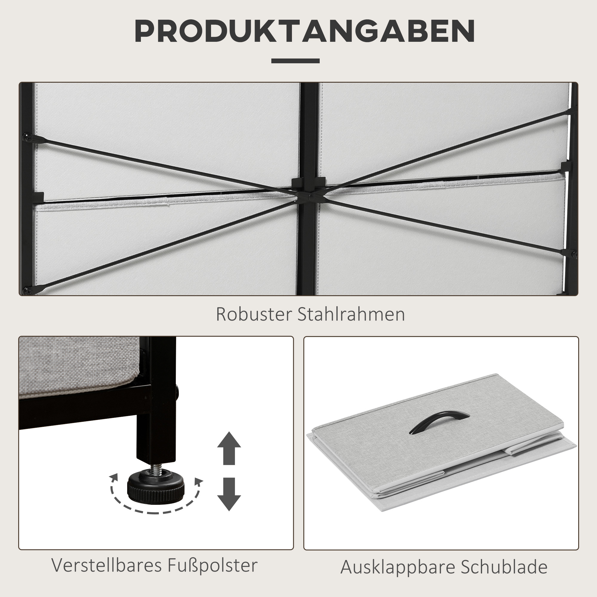 Kommode mit 8 Stoffschubladen, Metallrahmen, Ablage, 80x30x81,5 cm, Grau/Schwarz