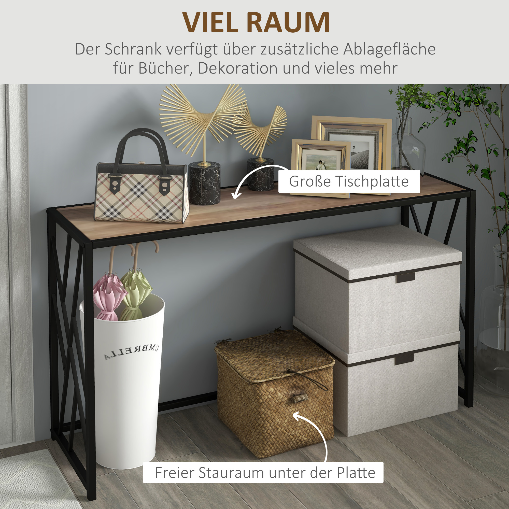 Konsole, Flurtisch, Industriedesign, stabiler Metallrahmen, 120 x 35 x 75 cm