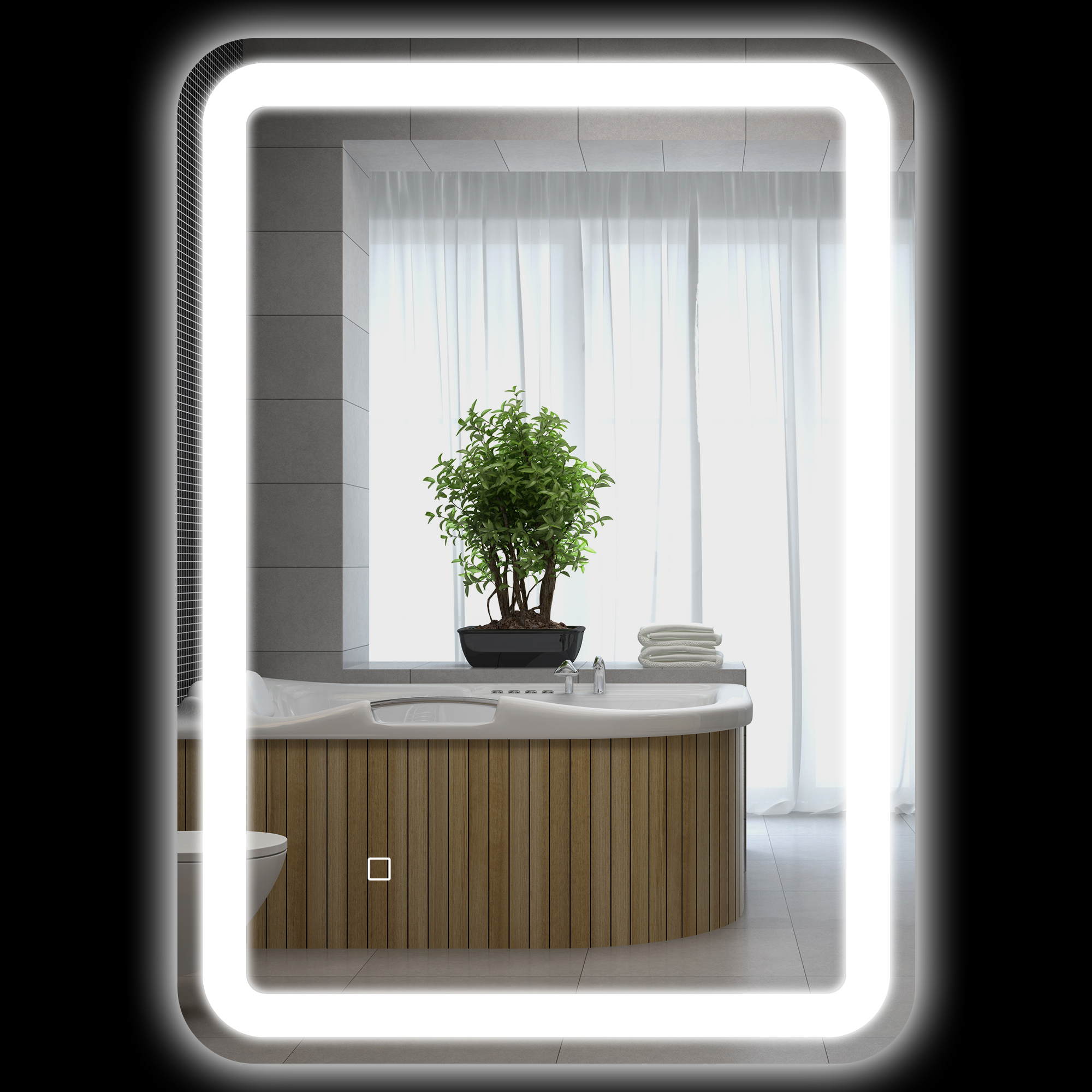 Badezimmerspiegel, beleuchtet, Touch-Steuerung, beschlagfrei, dimmbar, 3 Lichtfarben, 50x70, Silber Badezimmerspiegel, beleuchtet, Touch-Steuerung, beschlagfrei, dimmbar, 3 Lichtfarben, 50x70, Silber