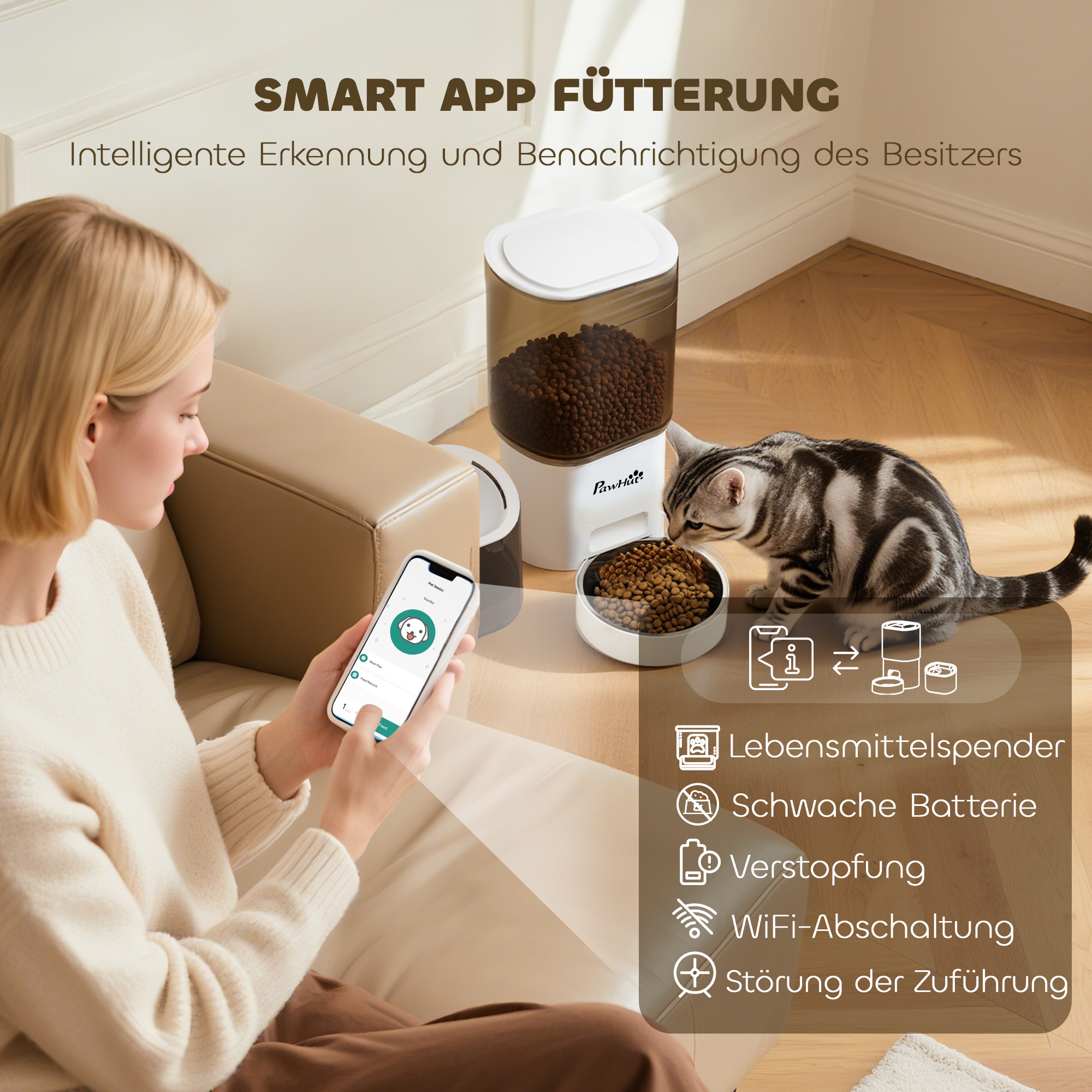 Automatischer Futterspender und 2,5 L Wasserspender für kleine Hunde, Katzen Weiß