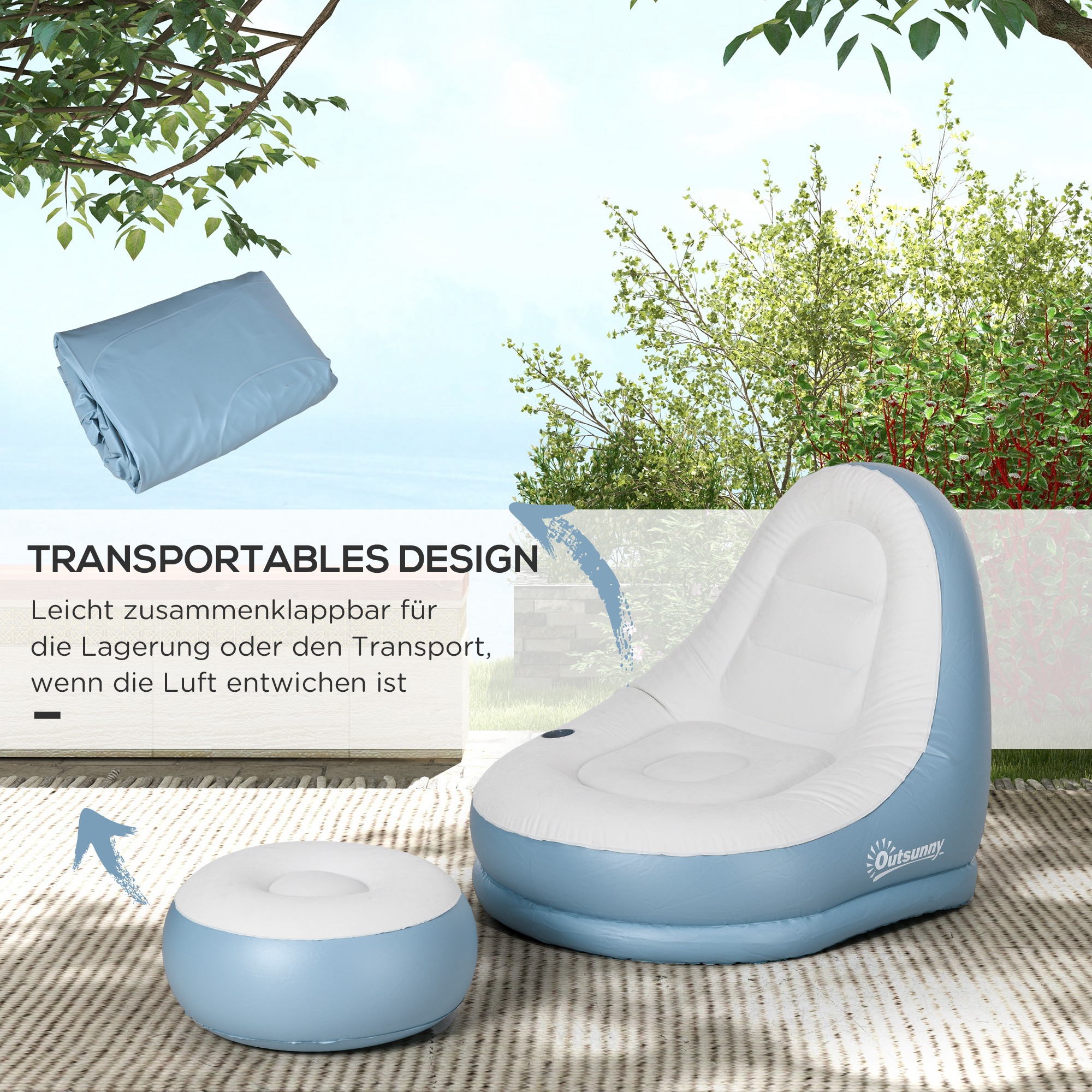 Aufblasbarer Sessel Luftsessel Outdoor-Sessel, 125 x 100 x 87cm, Weiß + Blau