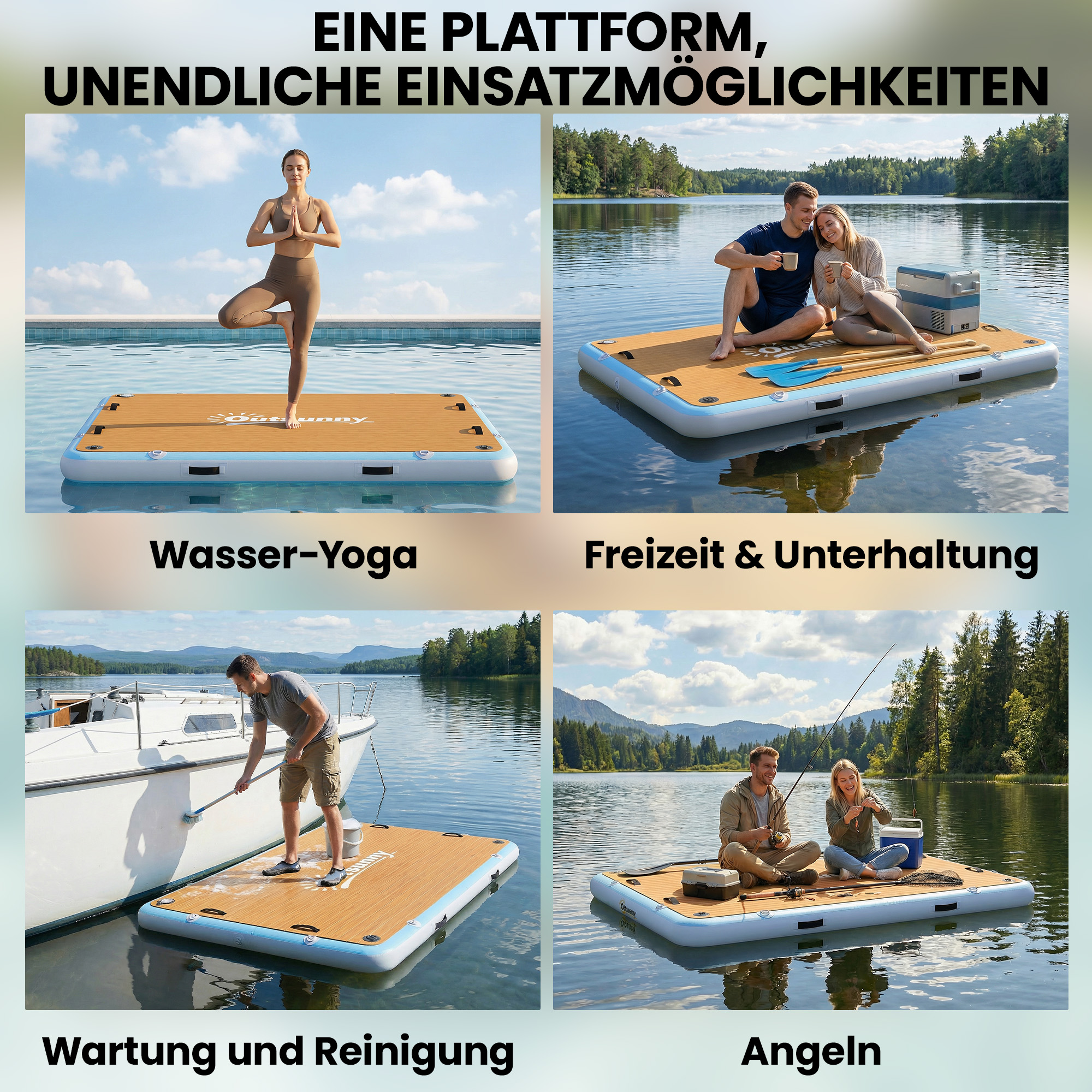 aufblasbares Dock Schwimmdock 2,4x1,8m Aufblasbar Schwimmende Plattform 4-6 Personen mit Rutschfest Oberfläche Leiter