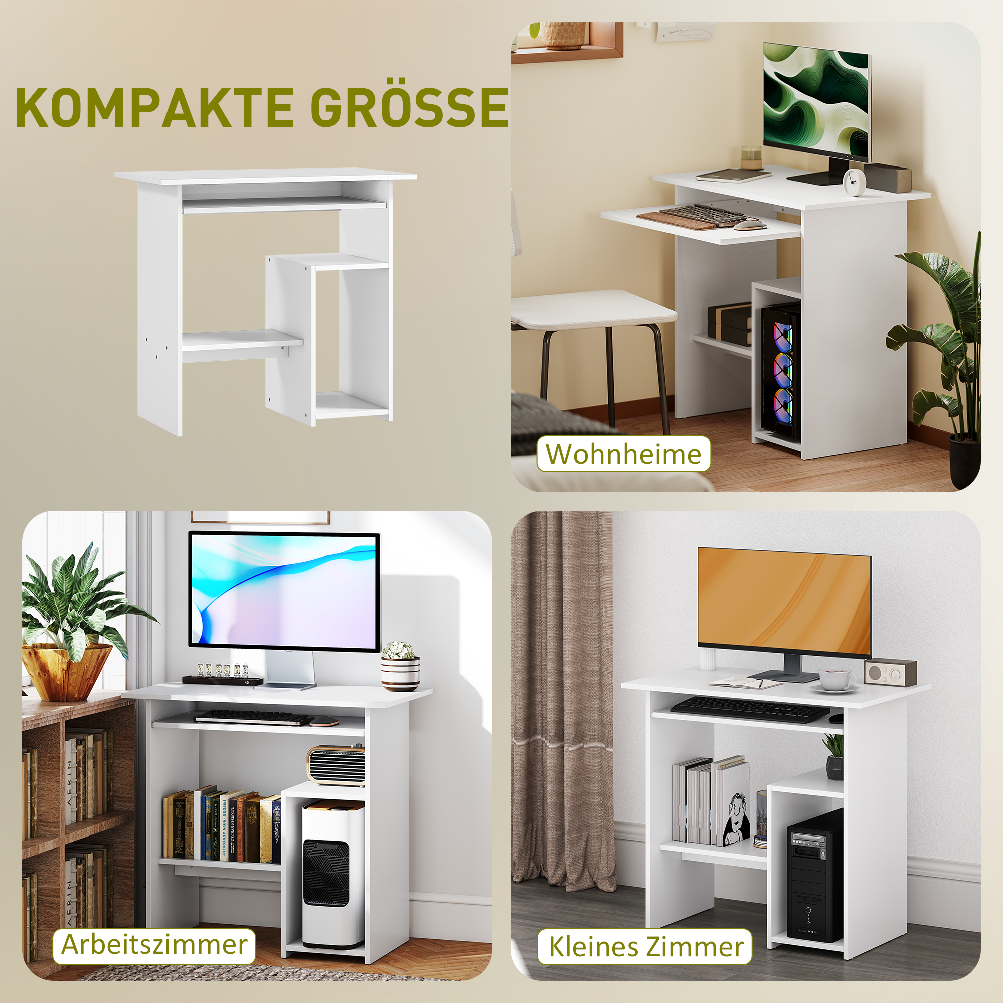 Computertisch, Schreibtisch, Spanplatte, Metall, 80 x 45 x 75 cm, Weiß