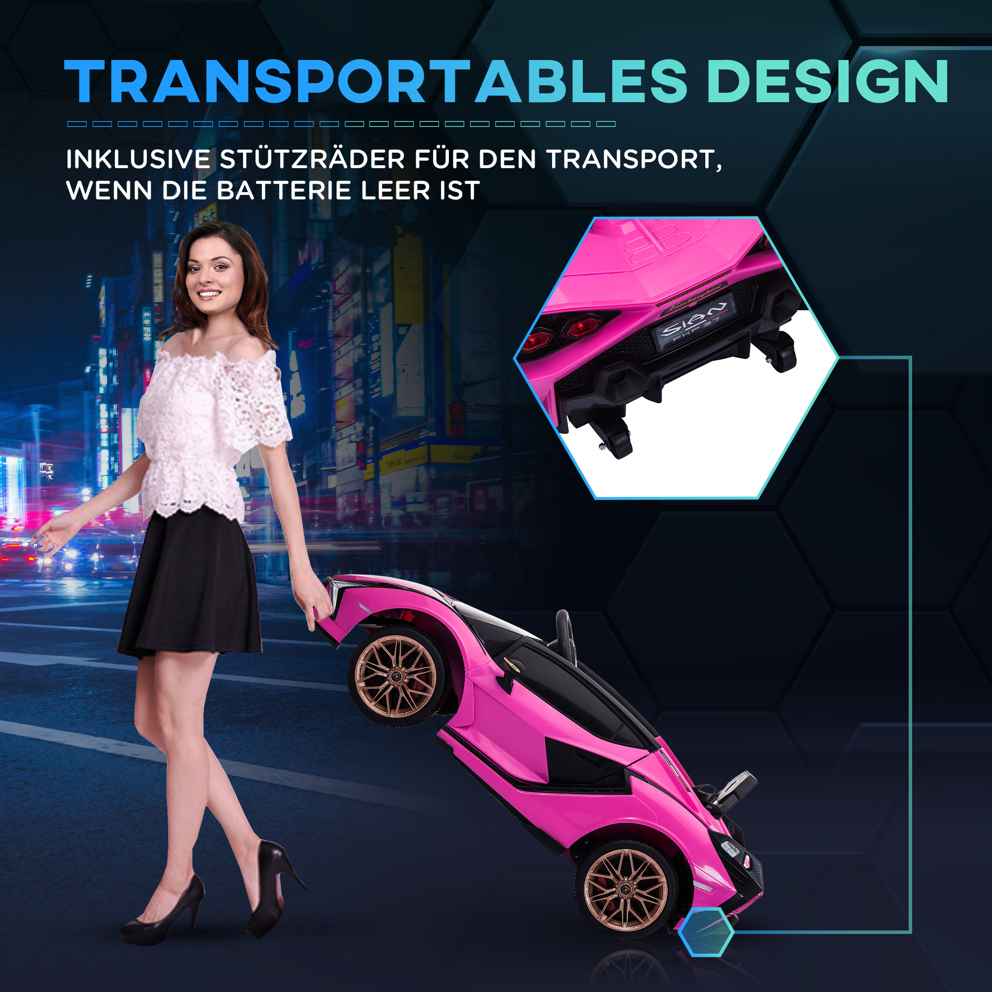 Kinder-Elektroauto, Lamborghini, 3-5 km/h, Fernsteuerung, für 3-5 Jahre, Rosa