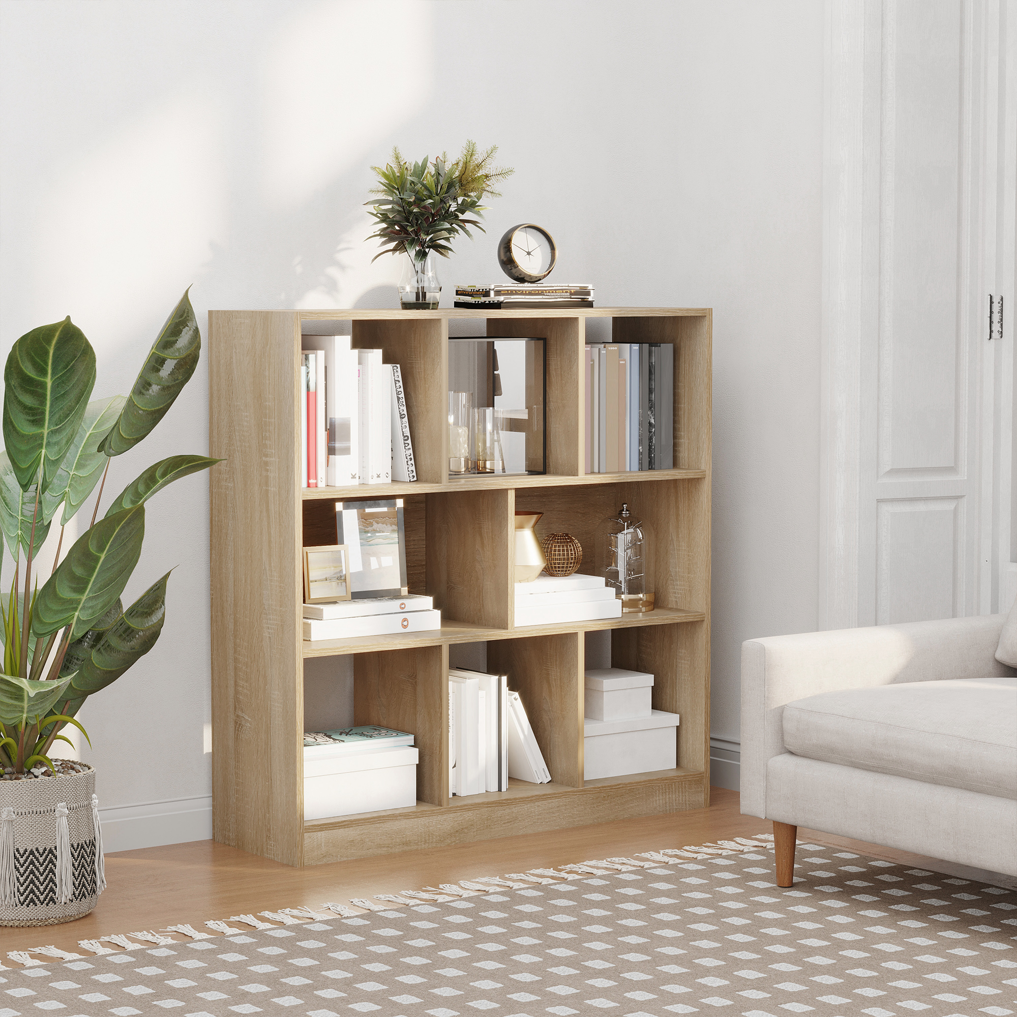 Bücherregal Regal Standregal, 8 Regalfächer, 97,5 x 30 x 100 cm, Eichen-Optik