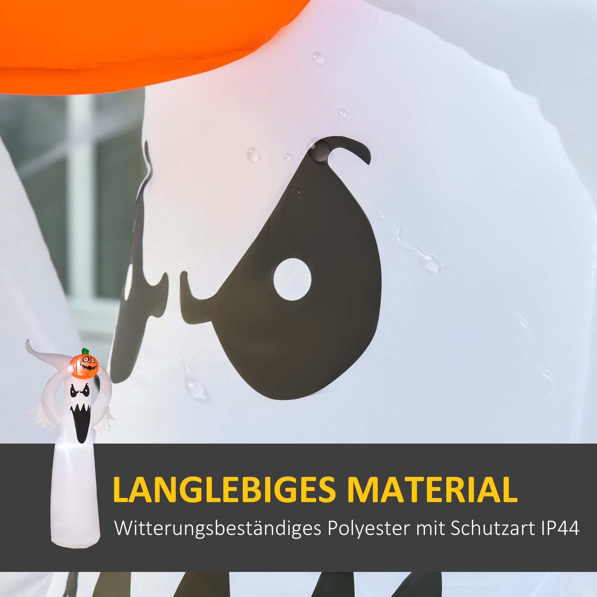 Halloween aufblasbares Gespenst 1,8 m Dekoration mit LEDs Weiß + Orange Polyester 80 x 40 x 180 cm