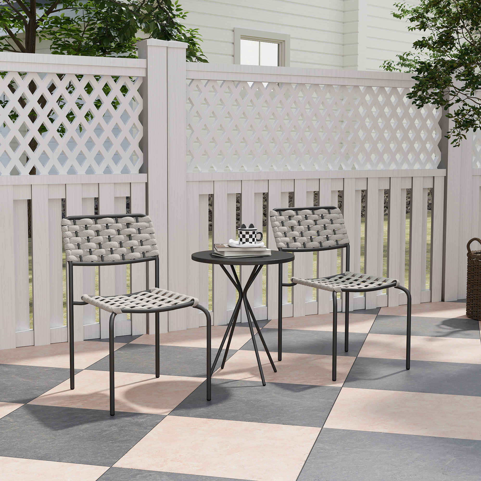 Polyrattan Gartenmöbel Set, Outdoor Lounge Balkonmöbel für 2 Personen, 3-teilig 2 Stühle, Tisch Grau