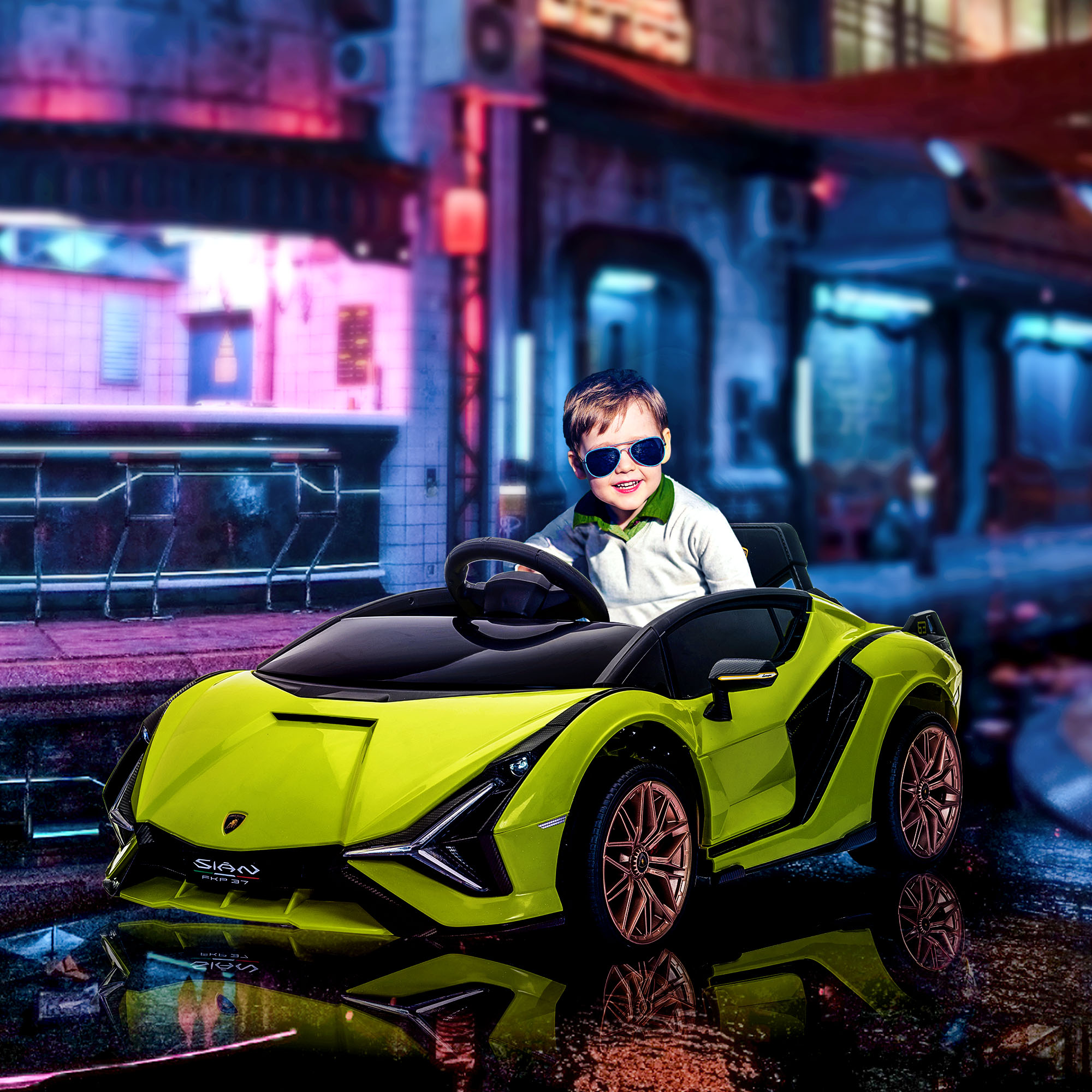 Kinder-Elektroauto, Lamborghini, 3-5 km/h, Fernsteuerung, für 3-5 Jahre, Grün