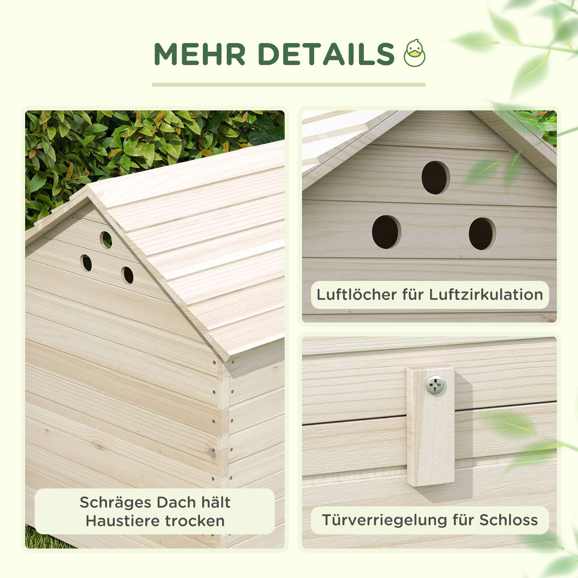 Entenhaus mit aufklappbarem Kippdach, Geflügelhaus mit erhöhten Boden und Rampe, Tannenholz, 100 x 82,5 x 91 cm