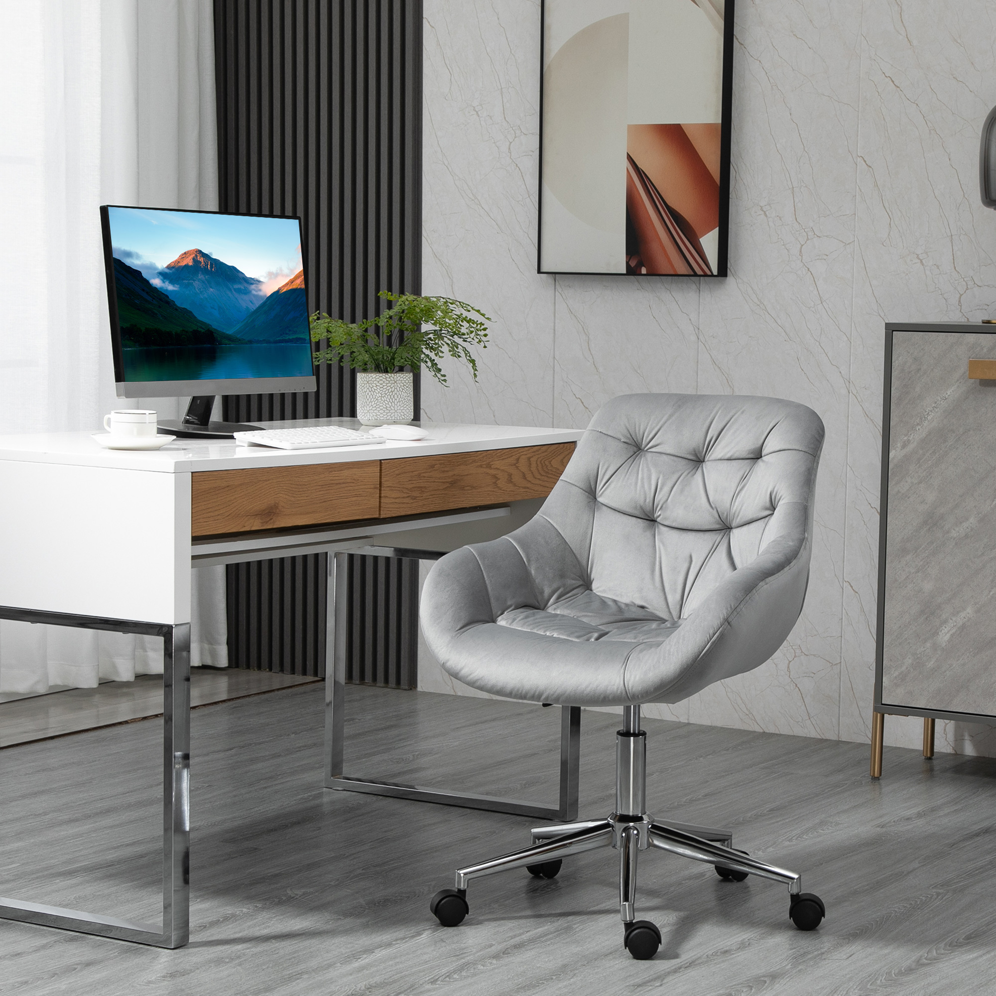 Bürostuhl Chefsessel Drehstuhl Computerstuhl Sitzhöhenverstellung für jüngere Benutzer und Kleines zum Lernen und Spielen Polyester Schaumstoff Metall Nylon Grau 59 x 58 x 80-90 cm