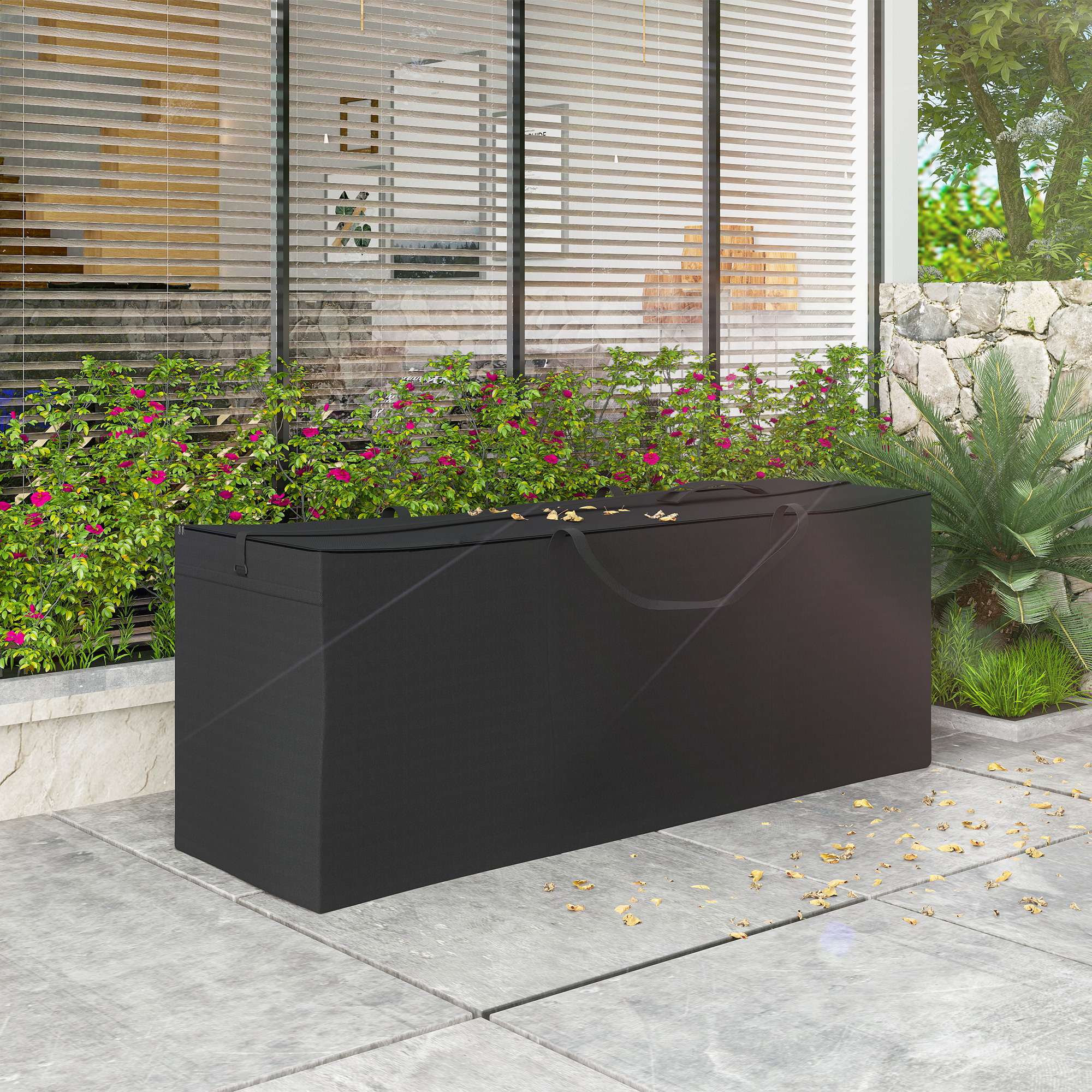 Aufbewahrungstasche Gartenpolster, Auflagentasche, Schutzhülle mit Tragegriff Reißverschluss 200x60x75 cm, Schwarz