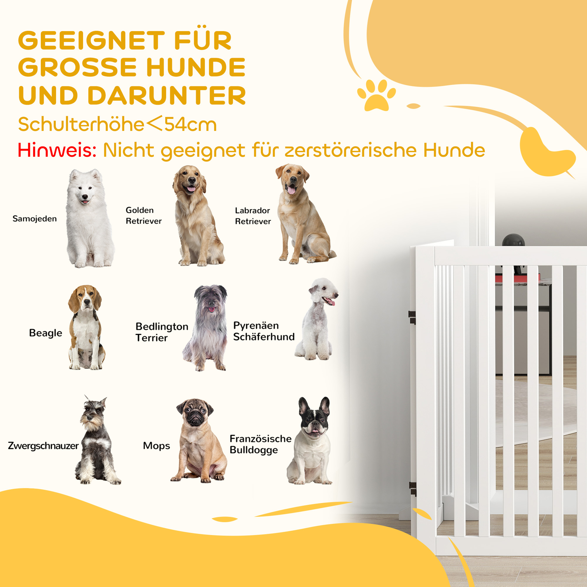 Haustiergitter, Treppenschutzgitter, Schutzgitter, 4 Teile, faltbar,  Weiß