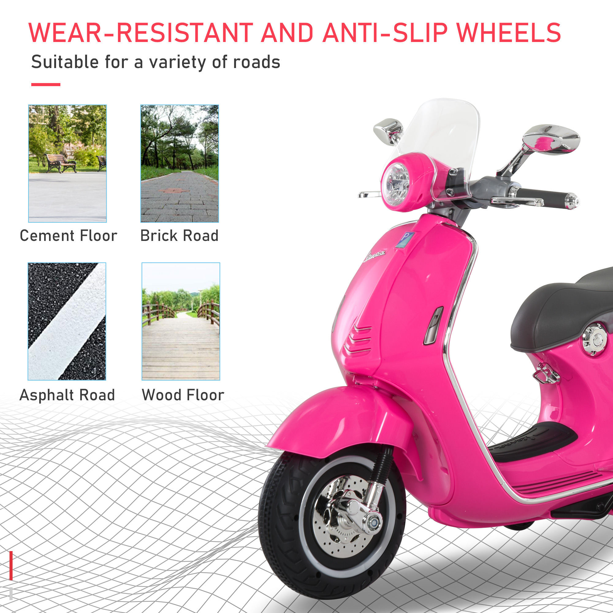 Elektro-Motorrad für Kinder mit MP3-Musik, Scheinwerfern, 3-6 Jahre, Kunstleder, Metall, 108 x 49 x 75 cm, Rosa