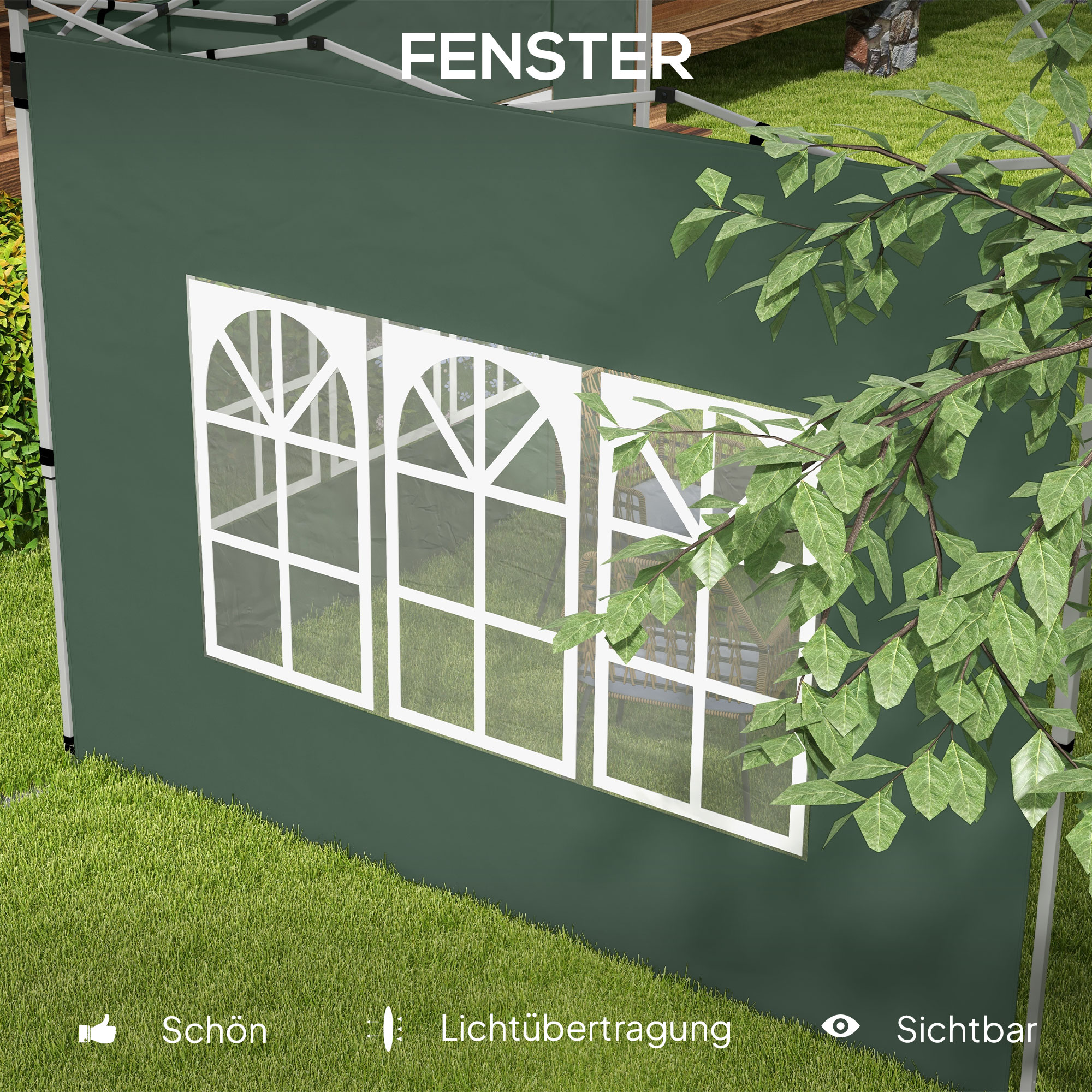 2er-Set Seitenteile für Pavillon 3x3/3x4 m, Seitenwand mit Fenster, wasserdicht Grün