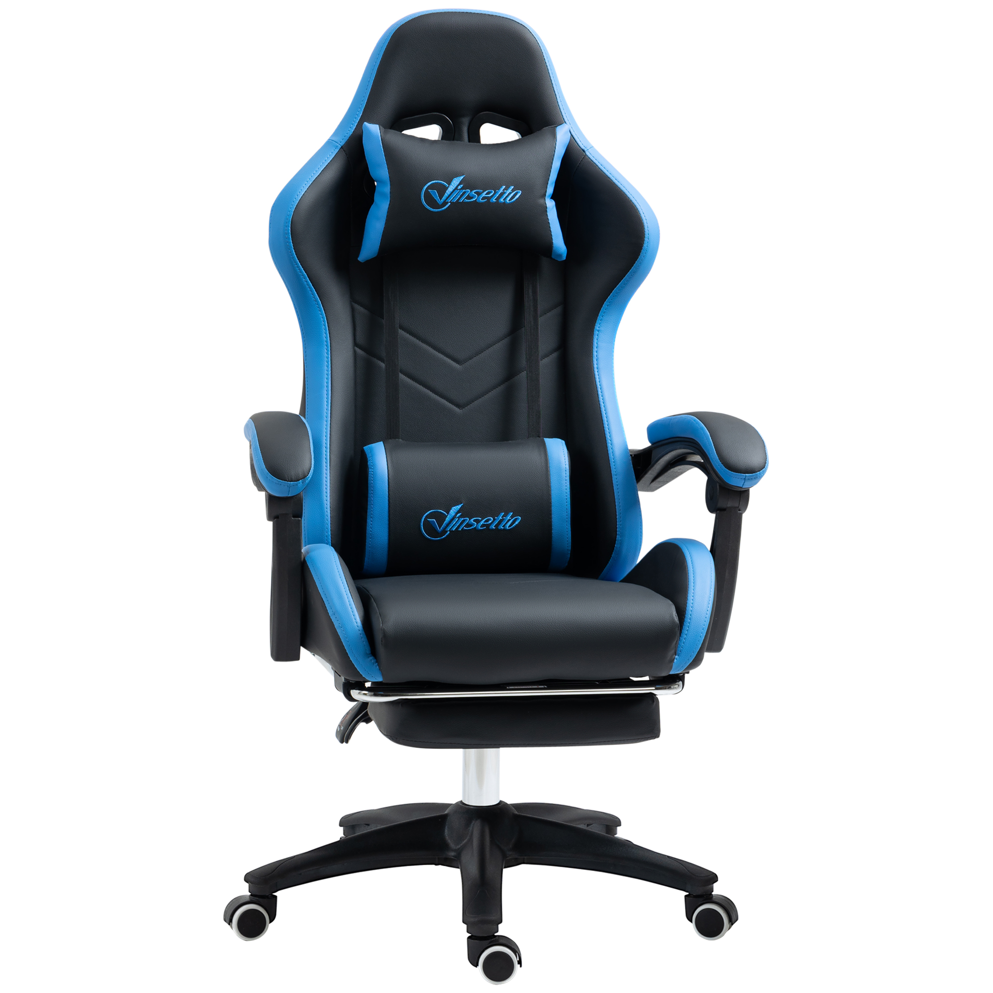 Bürostuhl, Gamingstuhl, 1 Kopfstütze, 1 Lendenstütze, Blau + Schwarz