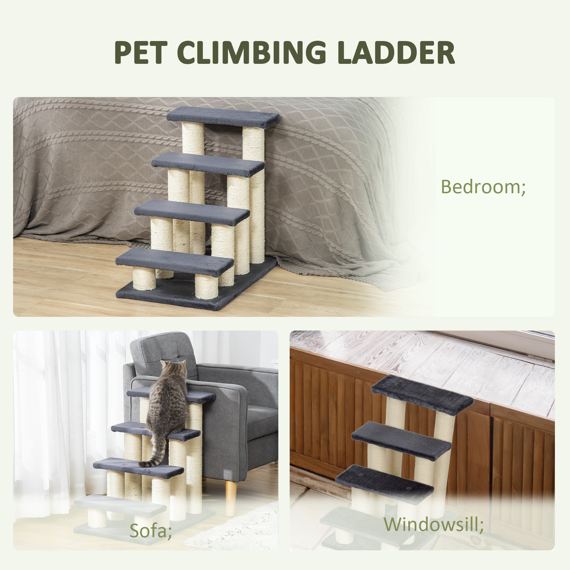 Hundetreppe 4 Stufen 59 cm Hoch Haustiertreppe für Katze und Hunde Hunderampe Katzentreppe Einstiegshilfe für Bett, Sofa, Couch Grau