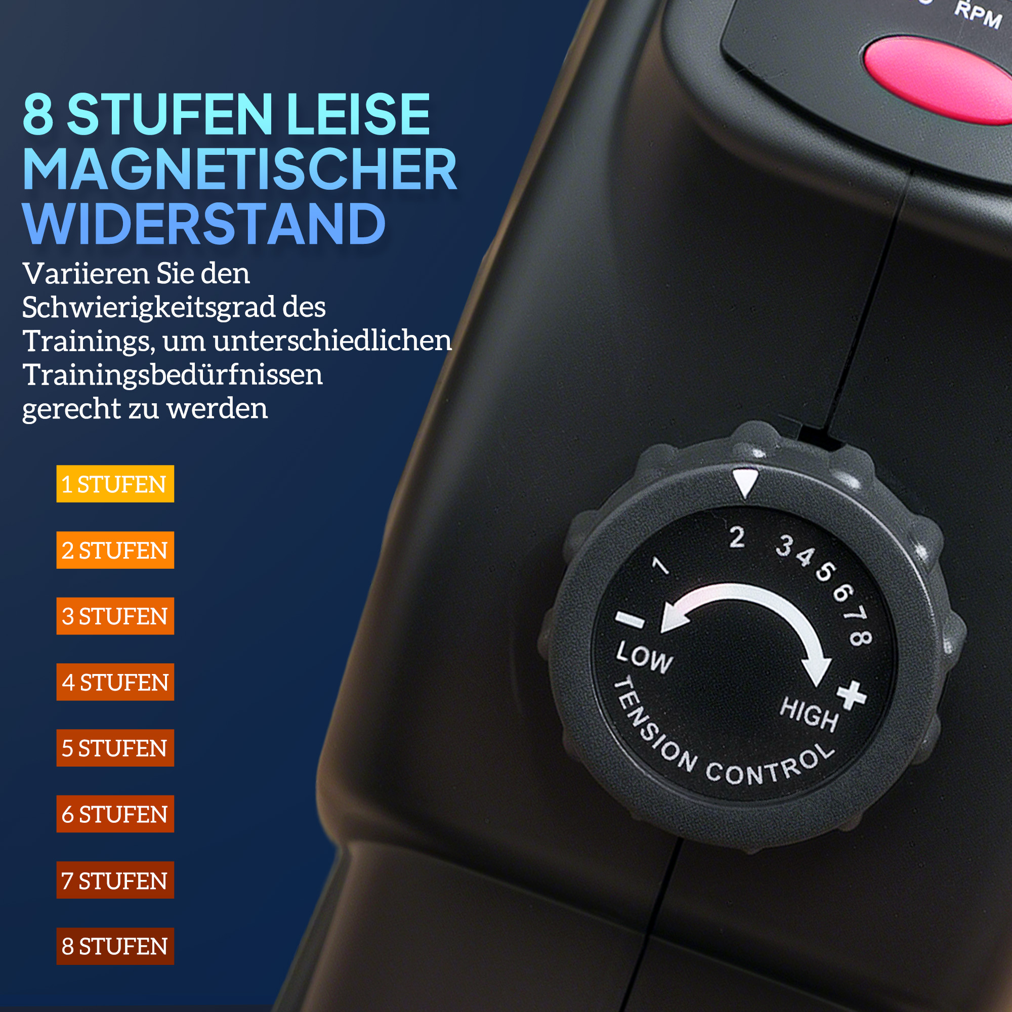 Mini-Trainingsrad, Fußpedaltrainer, Trainingsgerät mit 8 Widerstandsstufen, LCD-Display, Metall, Kunststoff, Schwarz