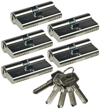 Schließzylinder-Set 5x 60mm (30+30mm), Profil-Zylinder, 5 Sicherheits-Schlüssel Schließzylinder-Set 5x 60mm (30+30mm), Profil-Zylinder, 5 Sicherheits-Schlüssel