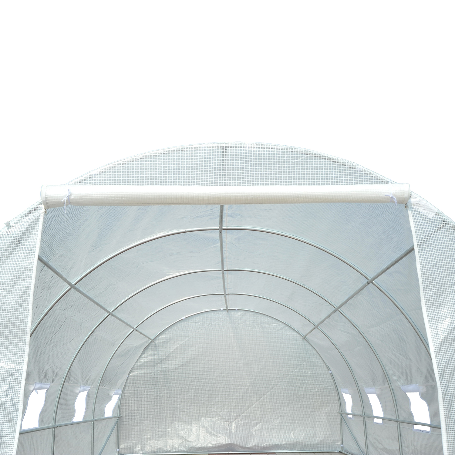 Gewächshaus 595x300x200cm Foliengewächshaus Tomatenhaus mit Tür, Fenster, Folientunnel aus verzinktem Stahl, Pflanztunnel, Treibhaus inkl, Erdanker Seilen, Gartentunnel, Weiß