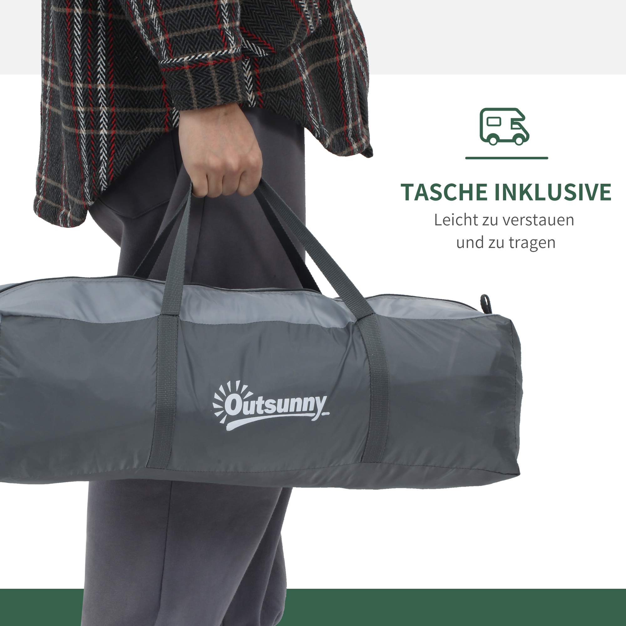 Campingzelt für 2-3 Personen Glasfaser Tür mit Reißverschluss Meshfenster inkl, Transporttasche Kuppelzelt 190T Kunstleder2000mm Glasfaser Grau