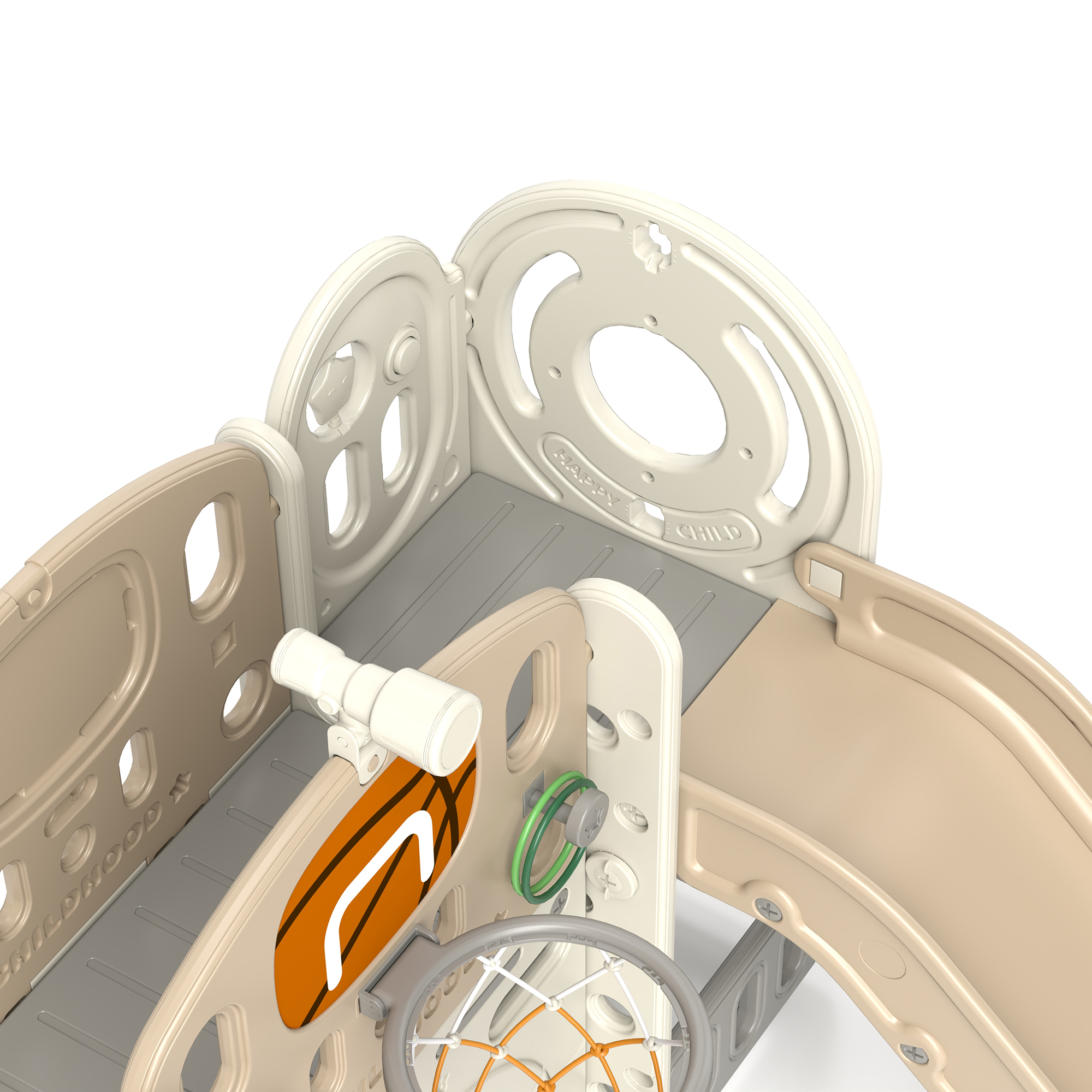 Kinder-Spielgerüst, 7-in-1 Rutsche, Indoor Spielplatz mit Stauraum und Krabbeltunnel, 186x153x111 cm, Cremeweiß