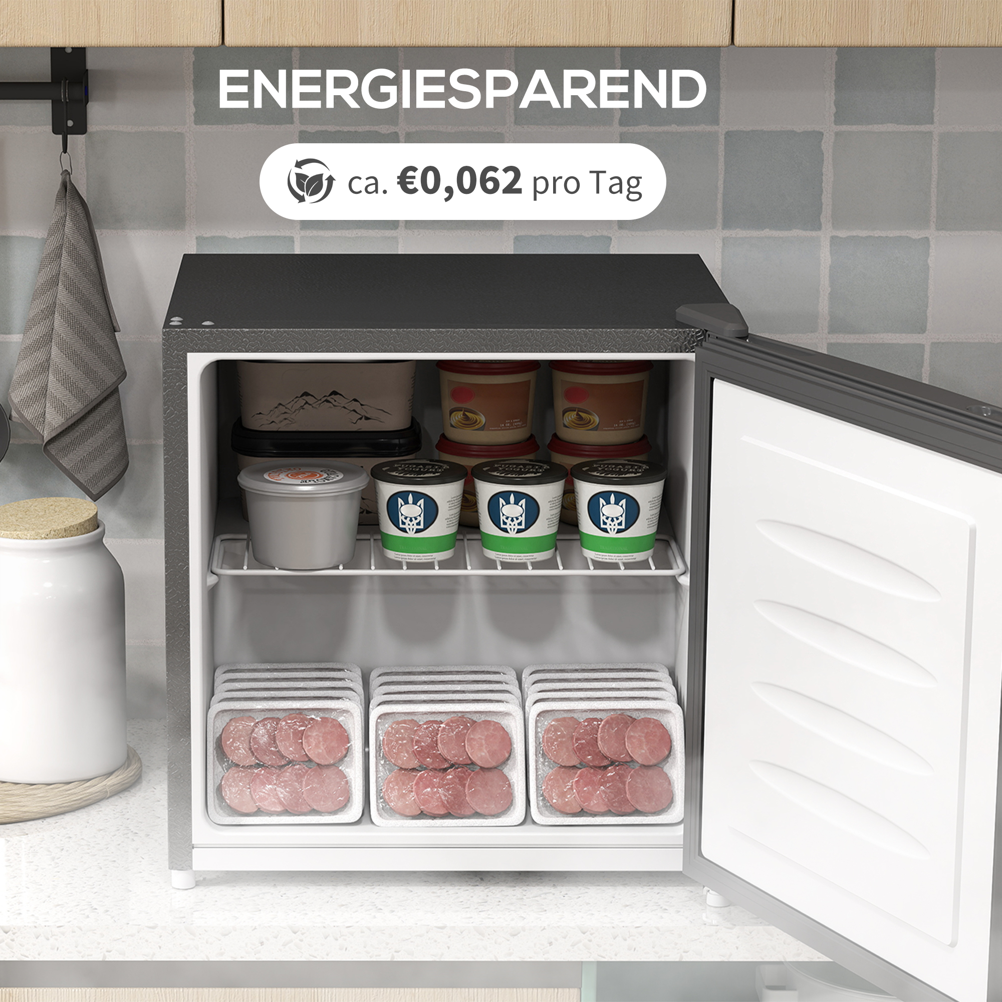 Mini-Gefrierschrank 35 L Gefrierbox elektrisch freistehend 161W Mini Gefriertruhe 47 x 44,2 x 48,8 cm Grau