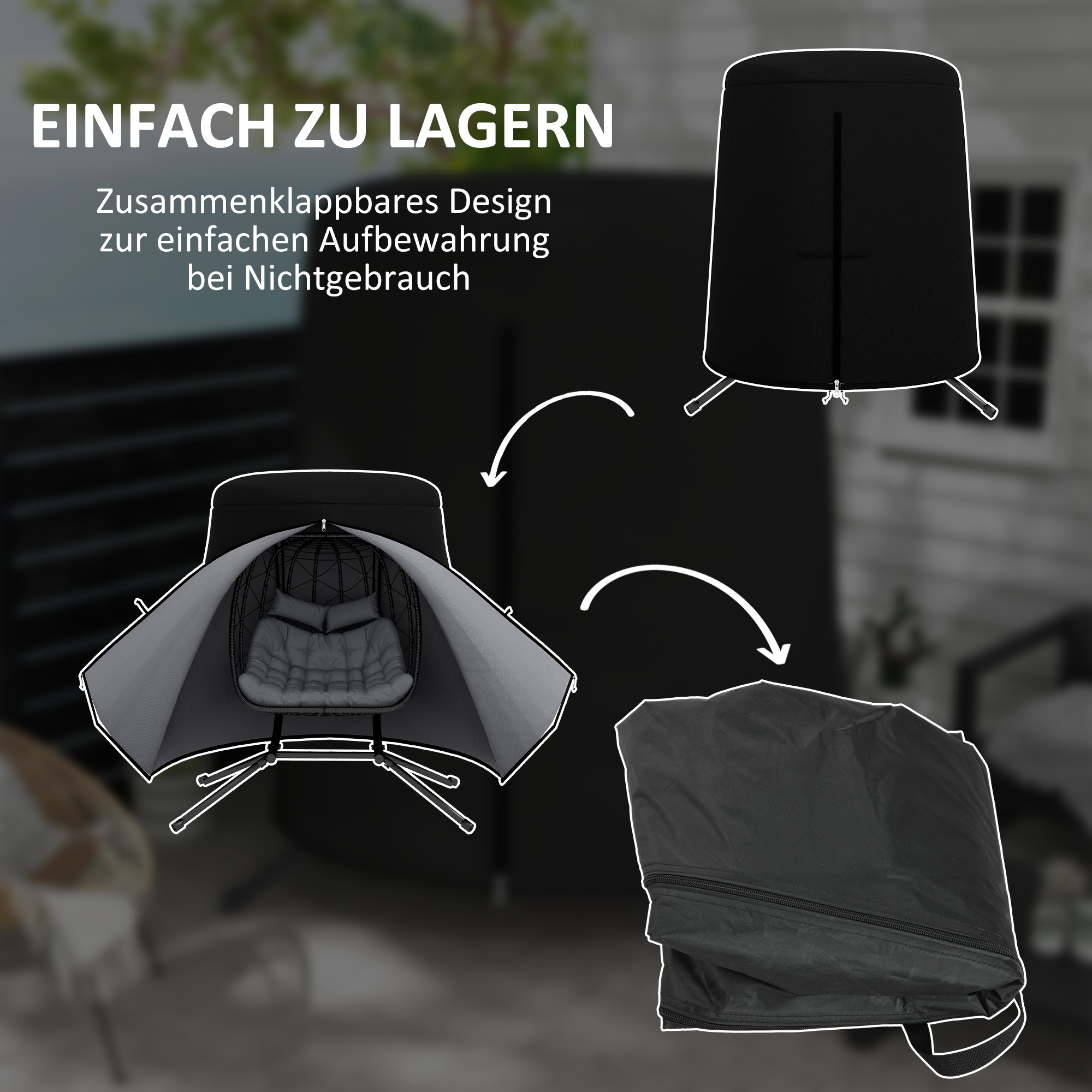 Outdoor-Möbelabdeckung Möbelabdeckung Schutzplane für Möbel, wetterbeständig, 196 cm x 196 cm x 230 cm, Schwarz