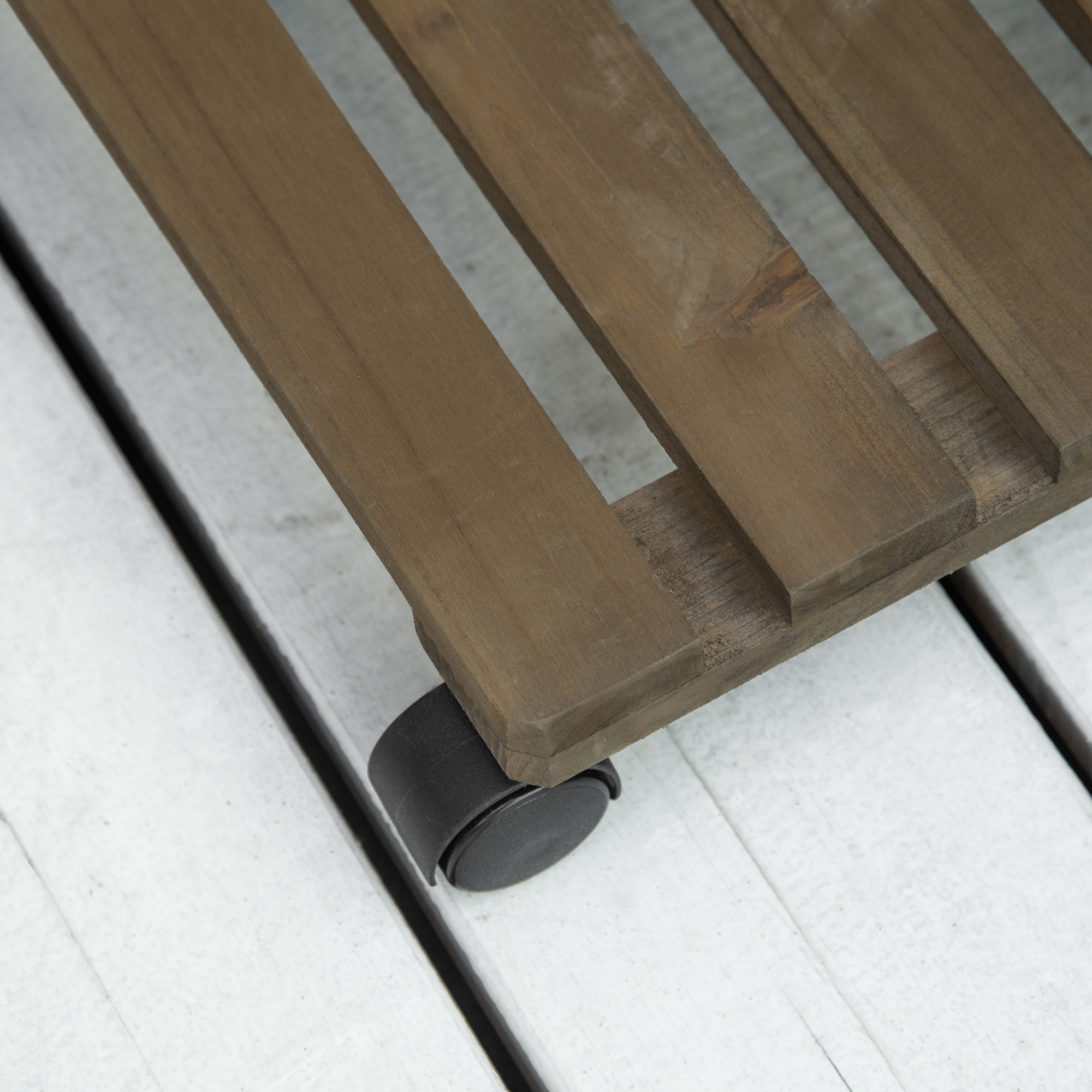 2er-Set rollende Pflanzenständer, Massivholz, 4 Rollen mit Bremsen, 30 cm x 30 cm x 7 cm, Braun + Schwarz